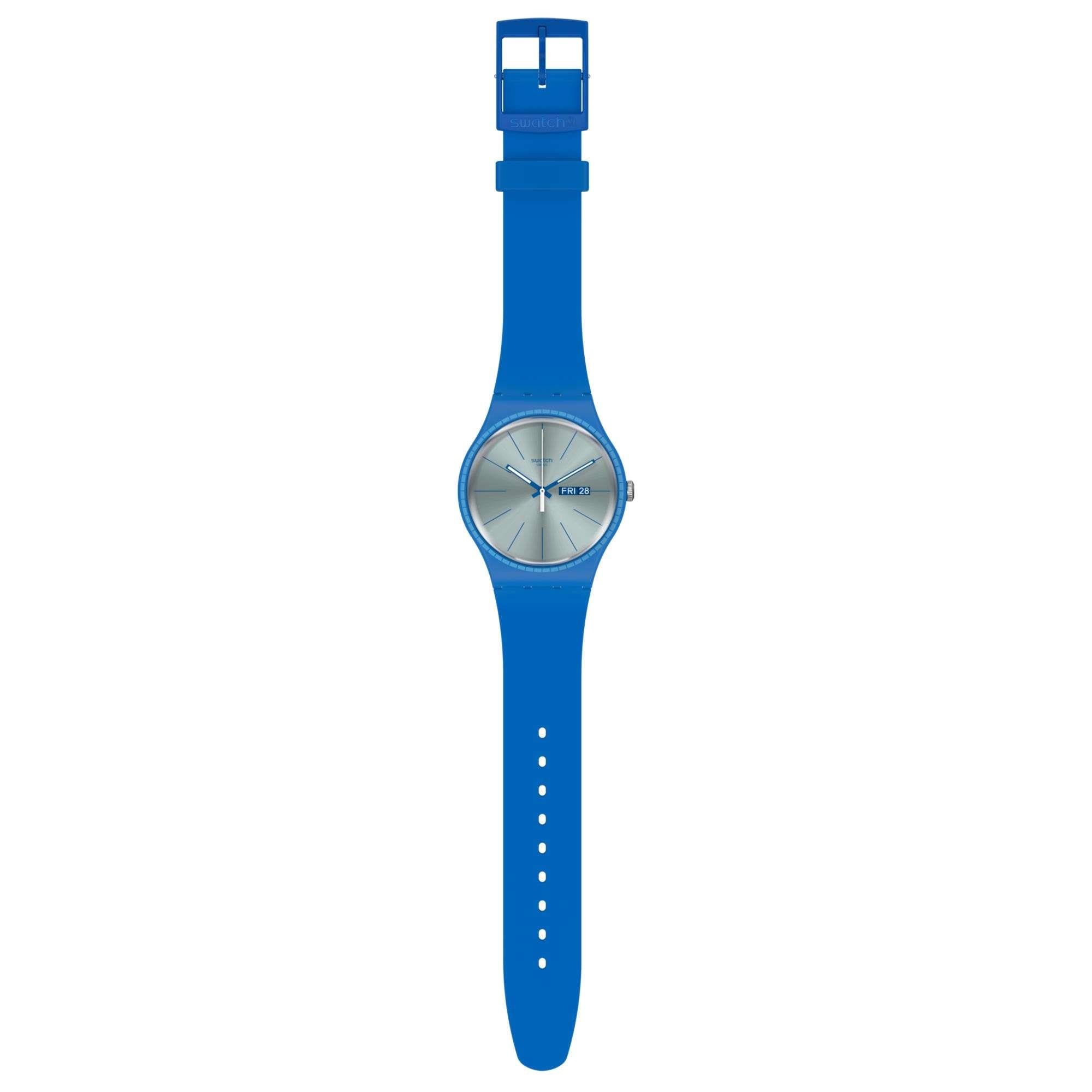Swatch Essentials Blue Rails Quartz Movement Silver Dial Silicone Bracelet Men's Watch SUON714