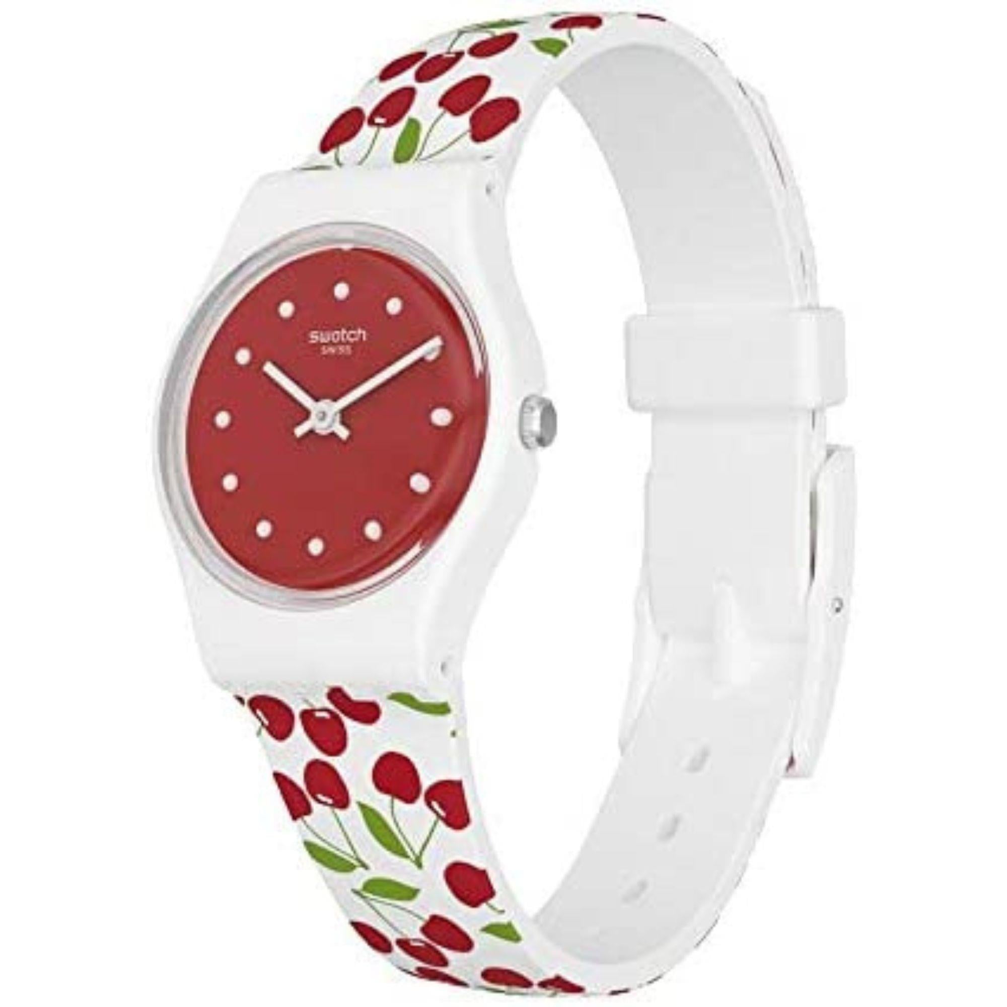 Swatch Cerise Moi Quartz Movement Red Dial Rubber Bracelet Women's Watch LW167