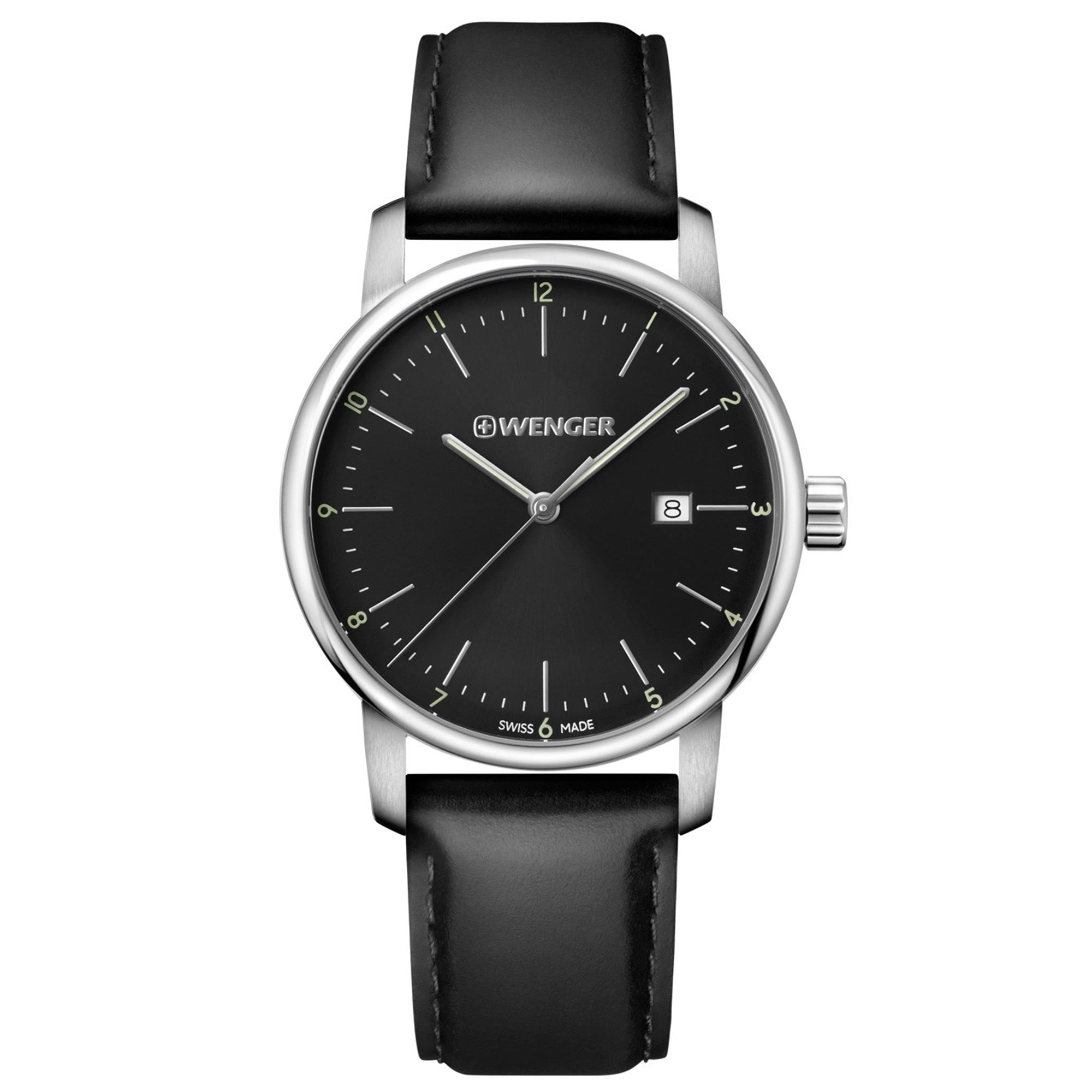 Wenger Urban Classic Quartz Movement Black Dial Leather Strap Men's Watch 01.1741.110
