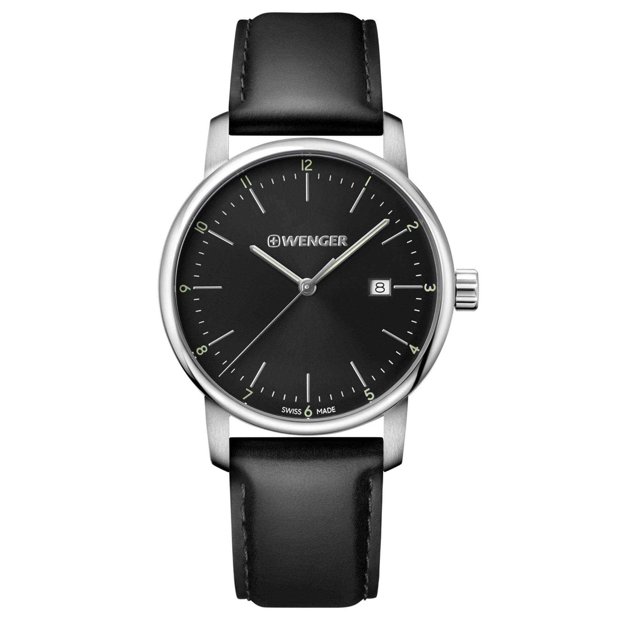Wenger Urban Classic Quartz Movement Black Dial Leather Strap Men's Watch 01.1741.110