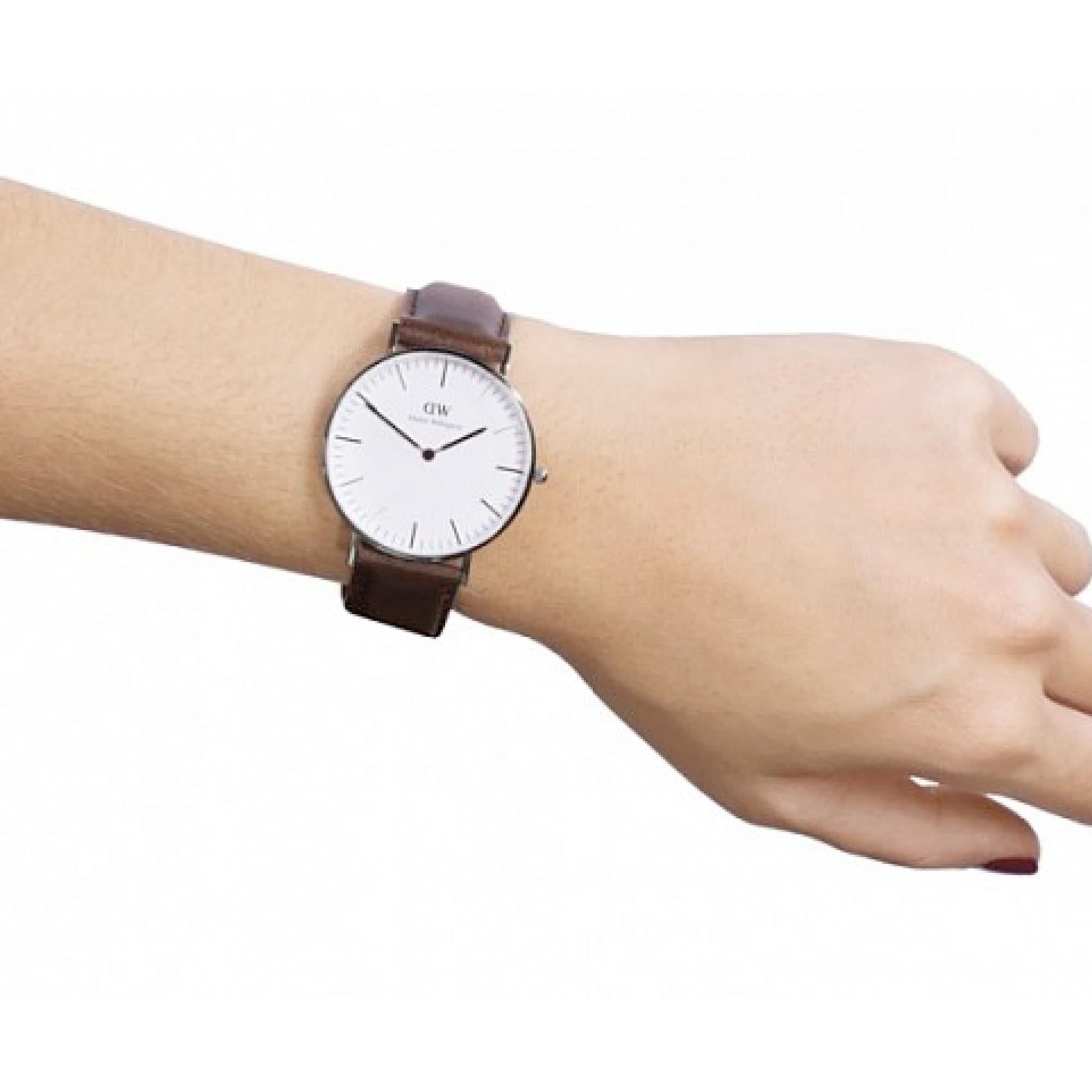 Daniel Wellington Brown Leather White Quartz Analog White Dial Unisex Watch 0607DW