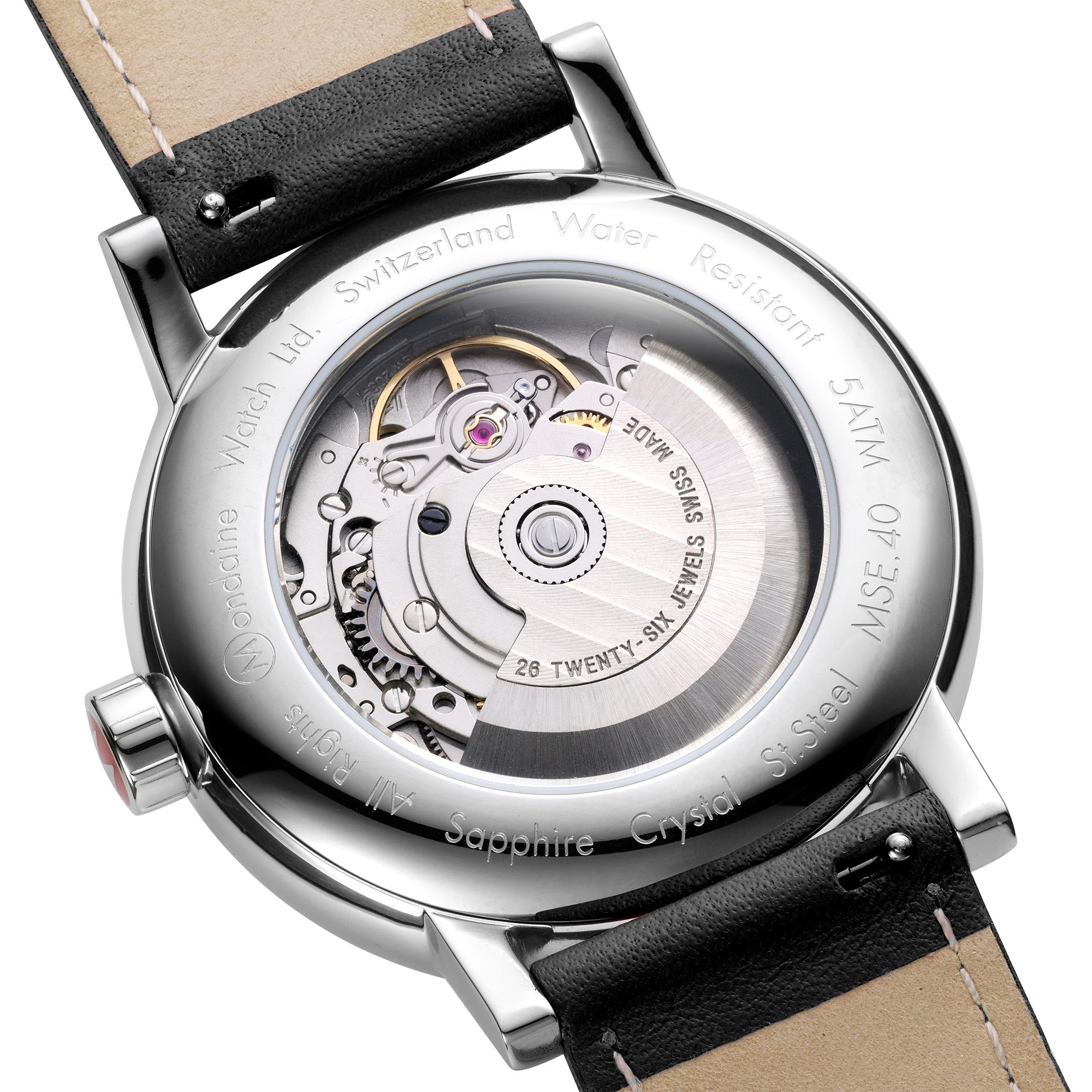 Mondaine Evo2 Automatic White Dial Black Leather Strap Watch MSE.40610.LB
