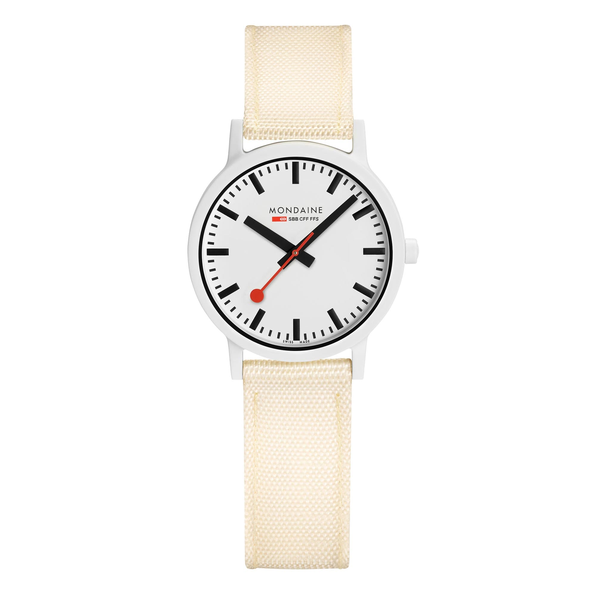 Mondaine Essence Quartz White Dial Cream Textile Strap Unisex Watch MS1.32111.LT