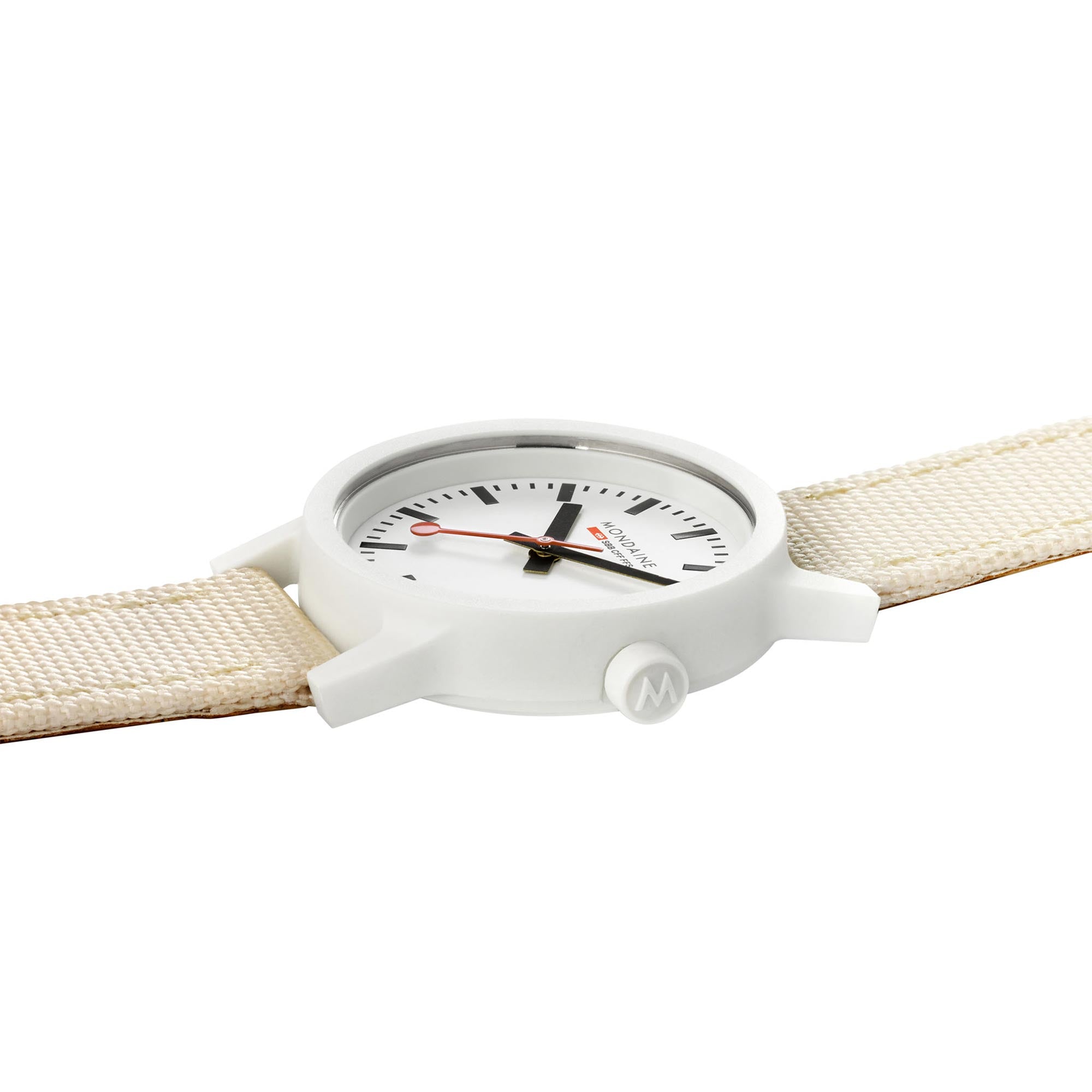 Mondaine Essence Quartz White Dial Cream Textile Strap Unisex Watch MS1.32111.LT
