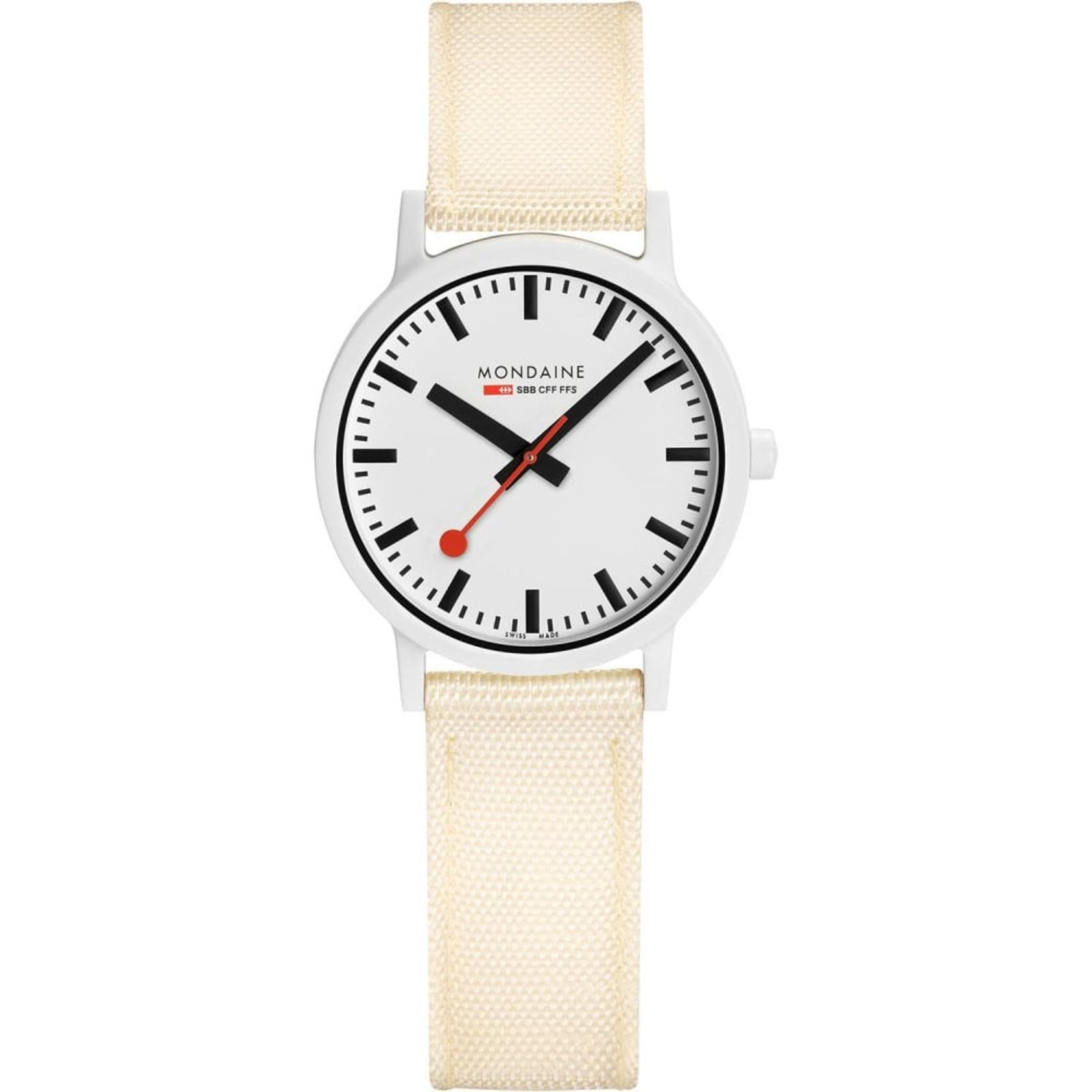 Mondaine Essence Quartz White Dial Cream Textile Strap Unisex Watch MS1.32111.LT