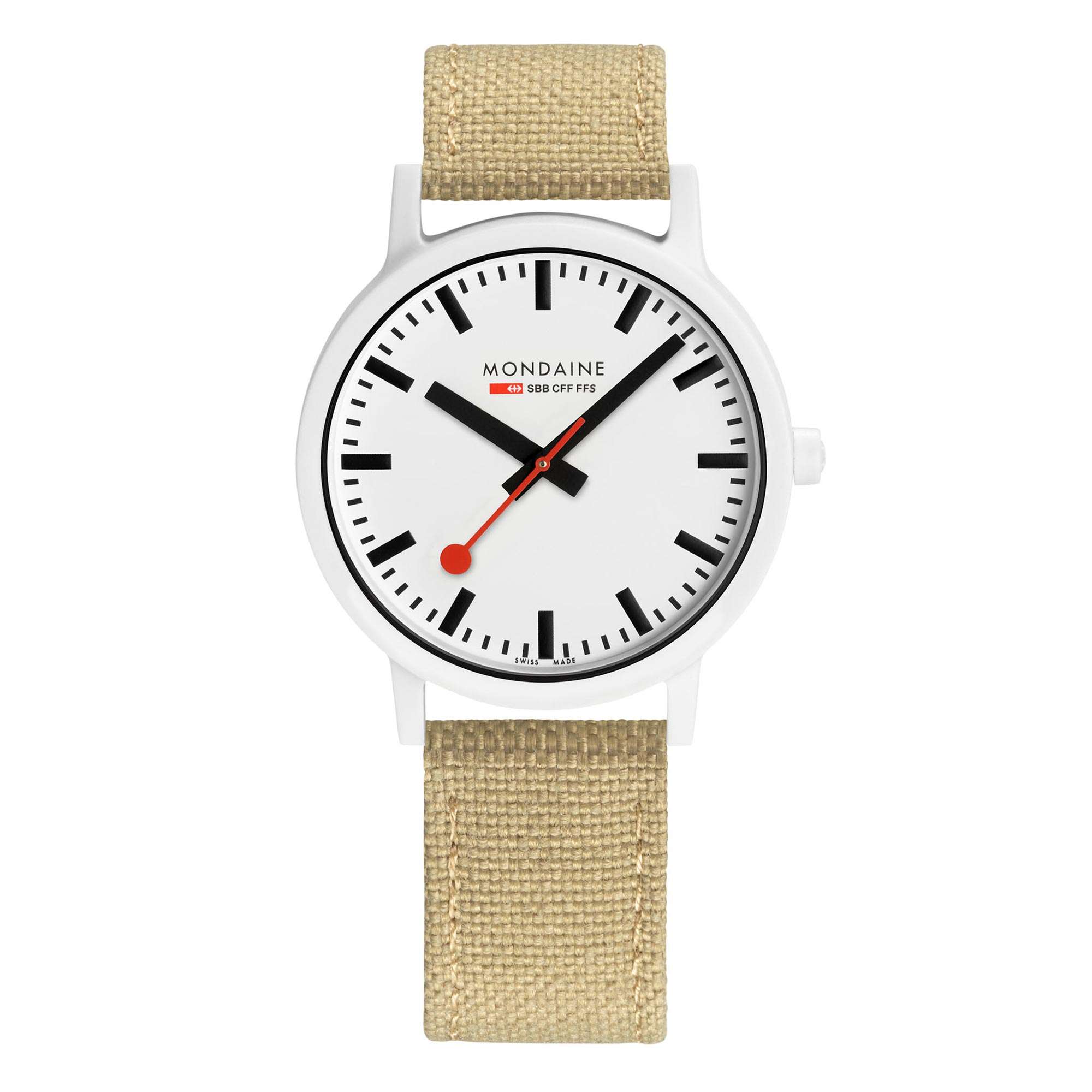 Mondaine Essence Quartz White Dial Silver Green Textile Strap Unisex Watch MS1.41110.LS
