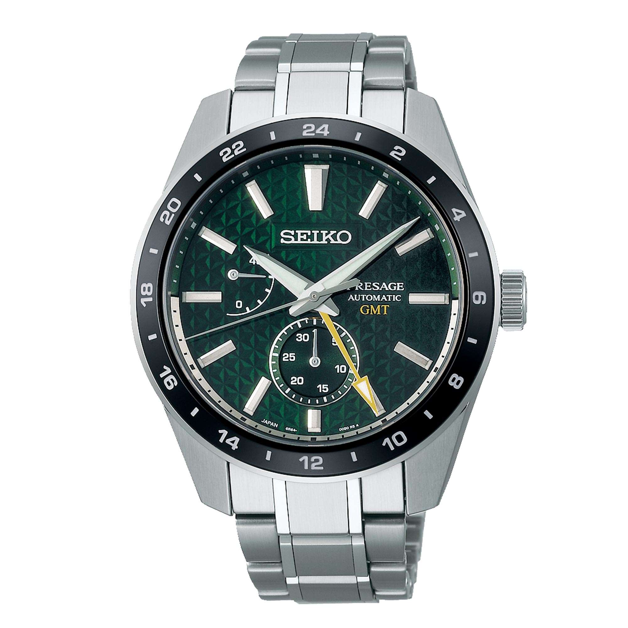 Seiko Presage Sharp Edged GMT Automatic Green Dial Stainless Steel Bracelet SPB219J1