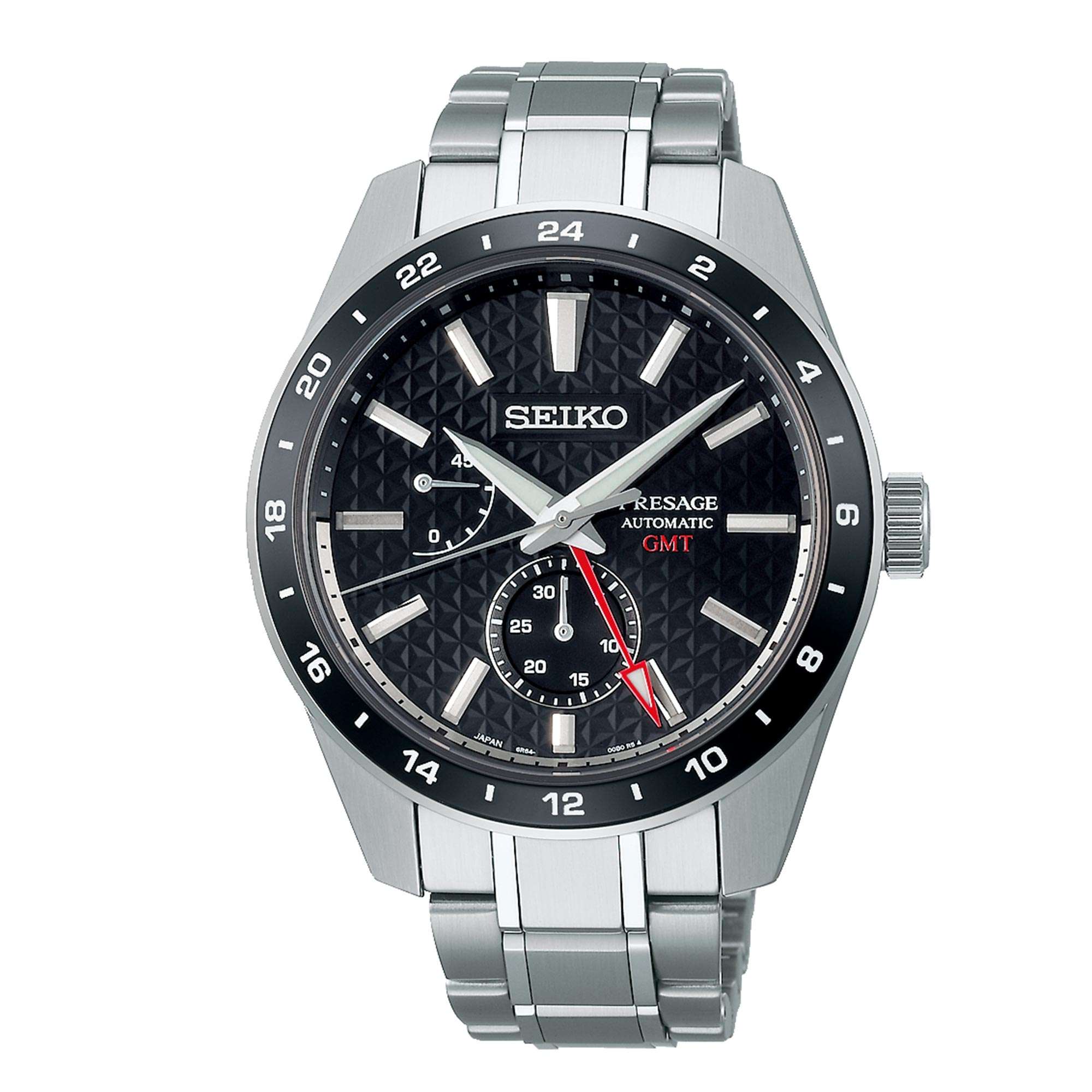 Seiko Presage Sharp Edged GMT Automatic Movement Black Dial Stainless Steel Bracelet SPB221J1