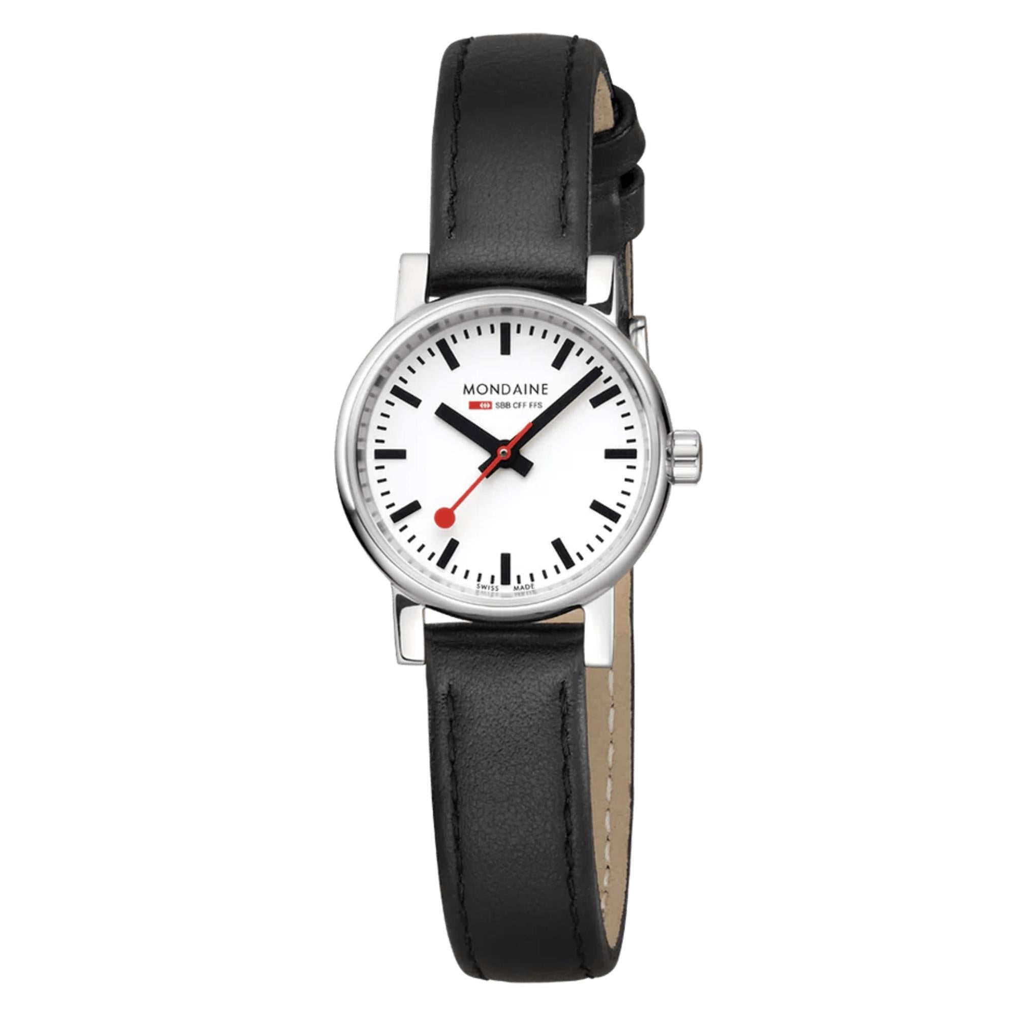 Mondaine evo2 Petite Stainless Steel Case Black Leather Strap Ladies Watch MSE.26110.LB 26mm