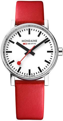 Mondaine evo2 Red Leather Strap White Dial Unisex Watch MSE.35110.LC