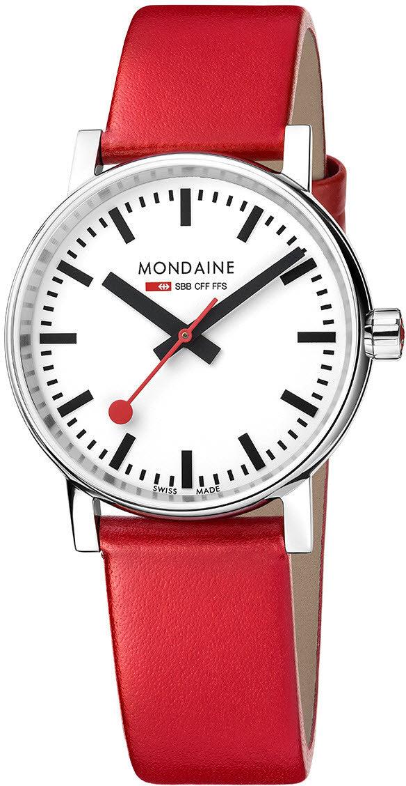 Mondaine evo2 Red Leather Strap White Dial Unisex Watch MSE.35110.LC