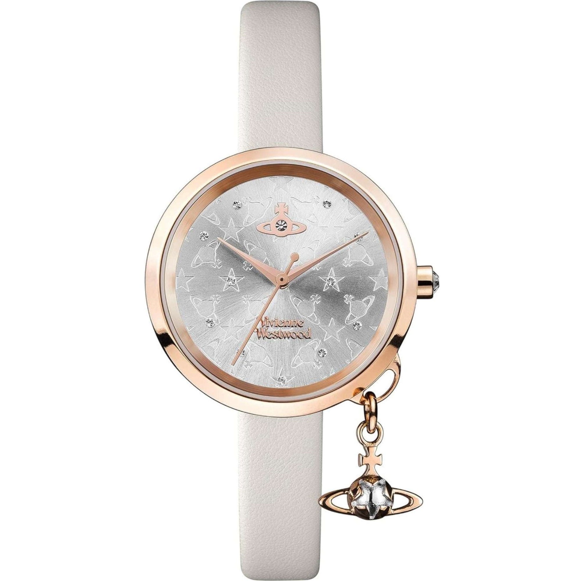 Vivienne Westwood Exclusive Bow Rose Gold Steel Case Cream Leather Strap Grey Dial Ladies Watch VV139WGYCM