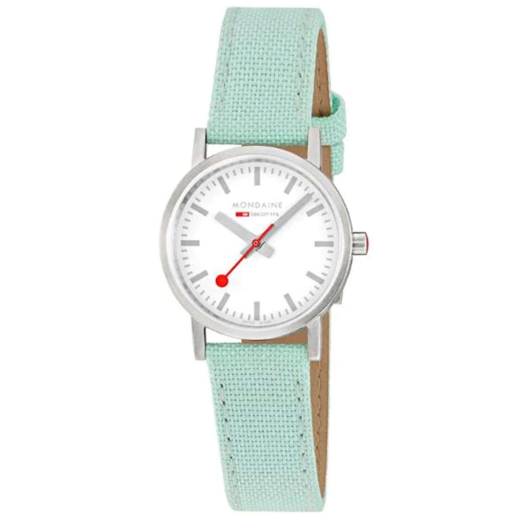 Mondaine Classic Quartz White Dial Green Textile Strap Ladies Watch A658.30323.17SBQ