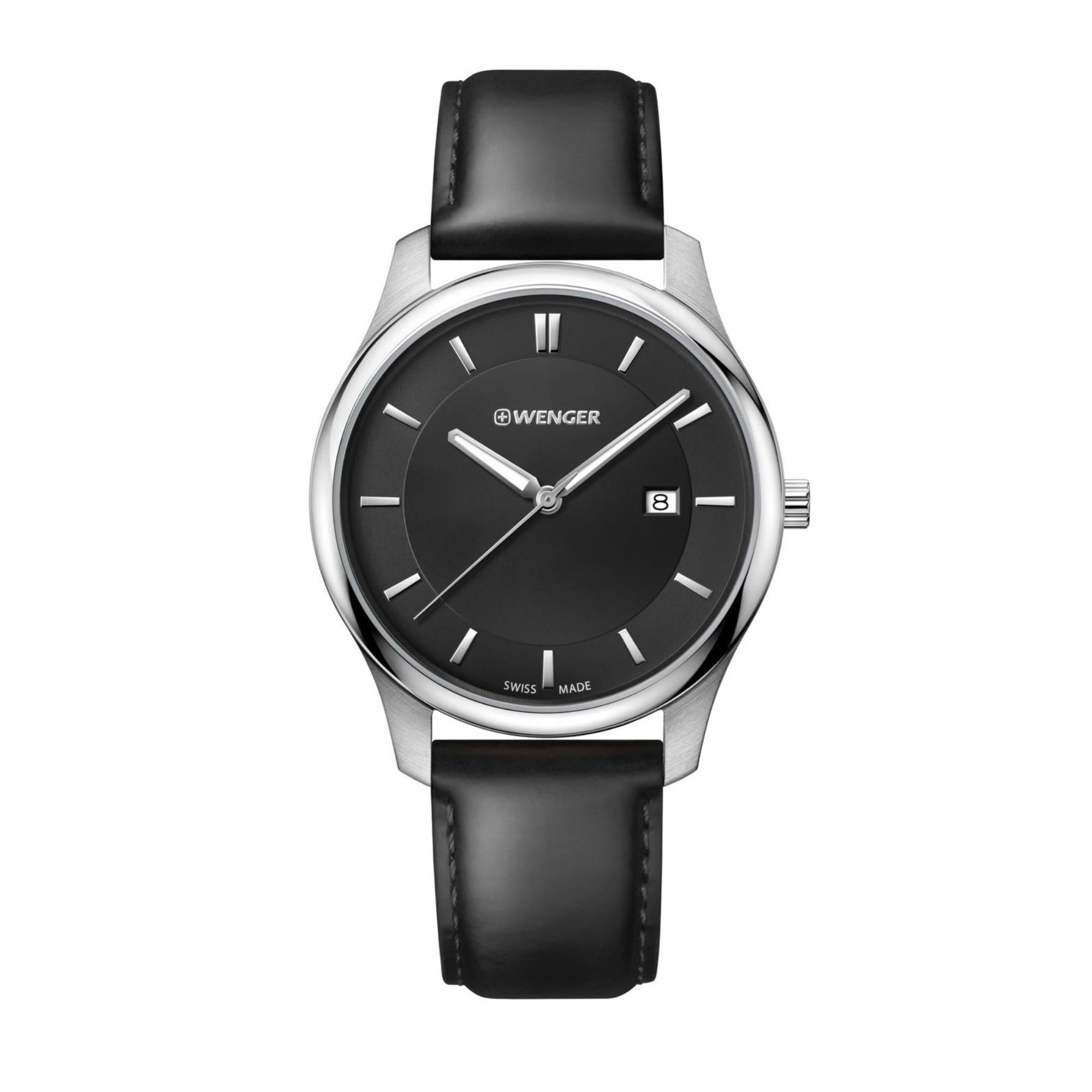 Wenger City Classic Black Dial Black Leather Strap Men's Watch 01.1441.101