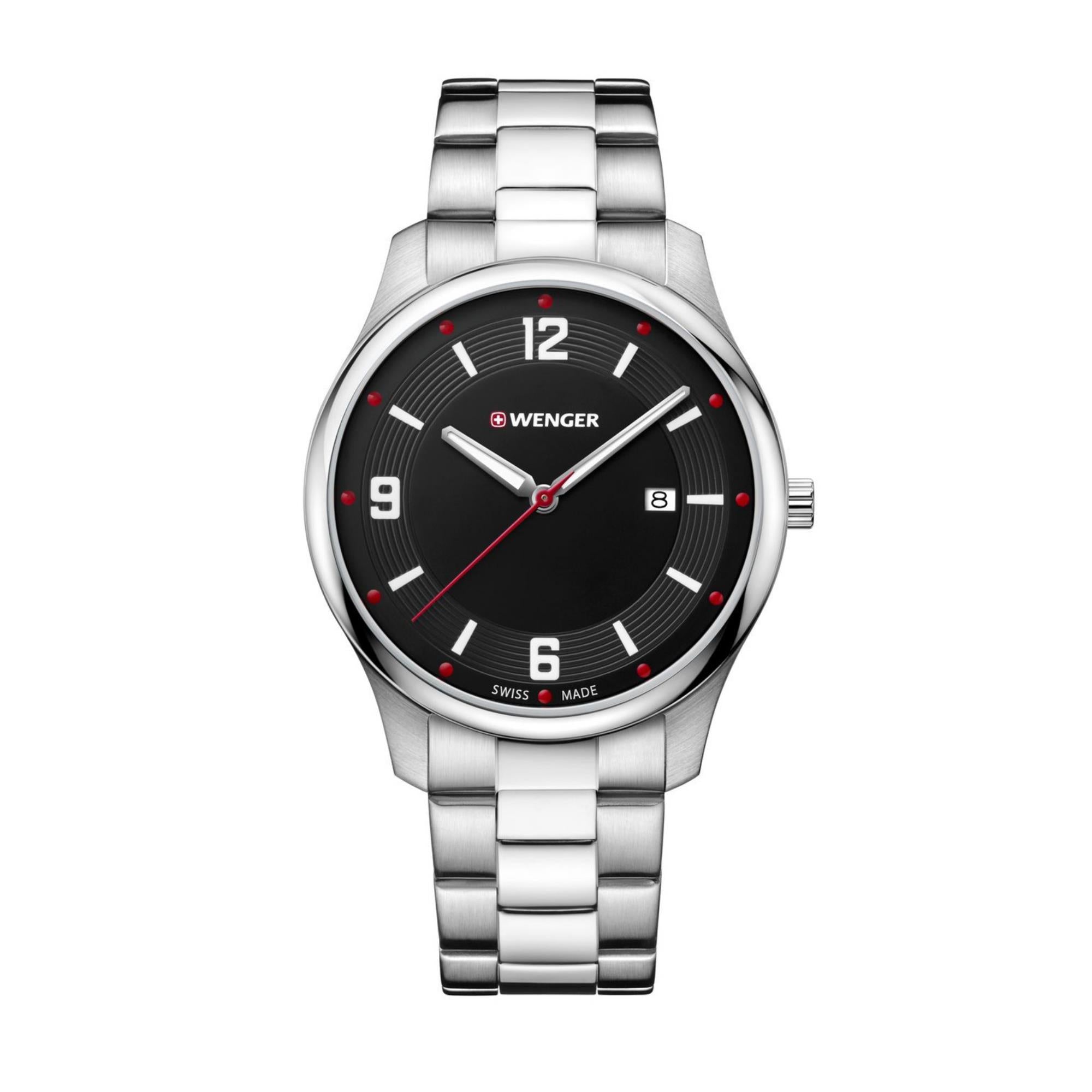 Wenger City Active Black Dial Silver Stainless Steel Bracelet Men's Watch 01.1441.110