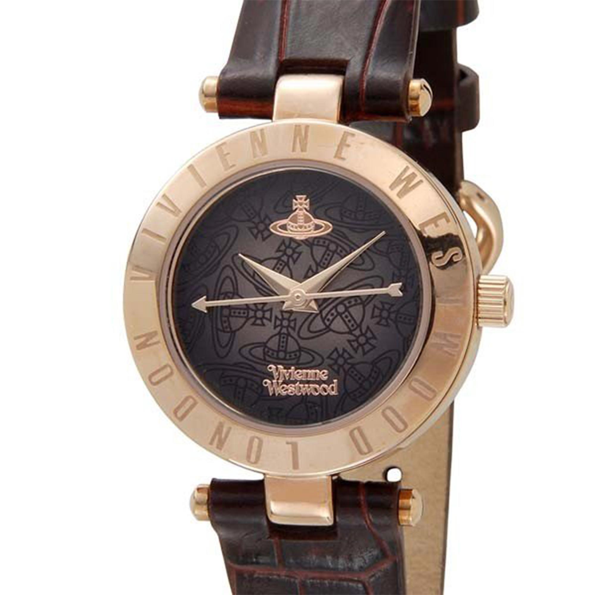 Vivienne Westwood Exclusive Westbourne II Rose Gold Plated Brown Leather Strap Purple Dial Ladies Watch VV092BRBR
