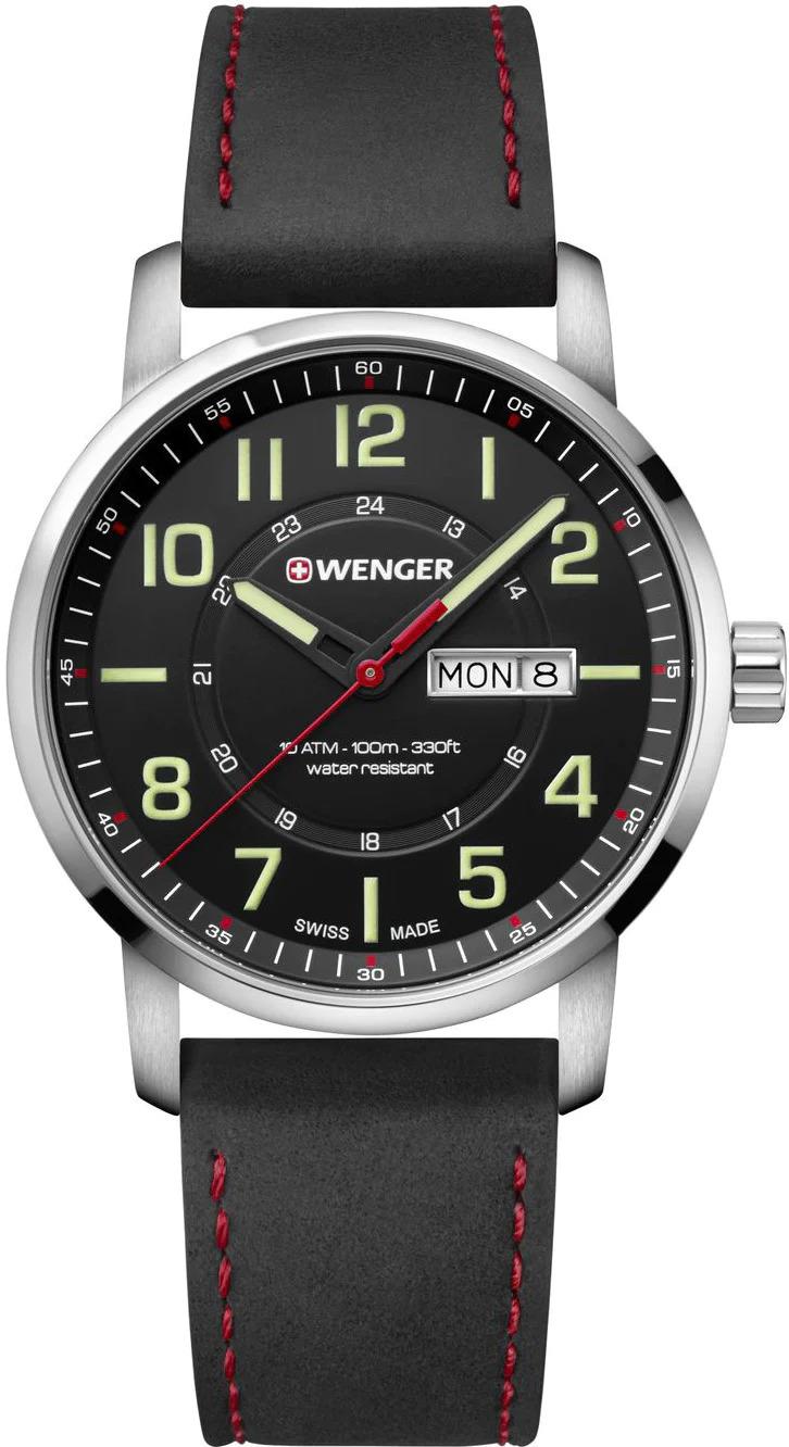Wenger Attitude Quartz Black Dial Black Leather Strap Men's Watch 01.1541.101