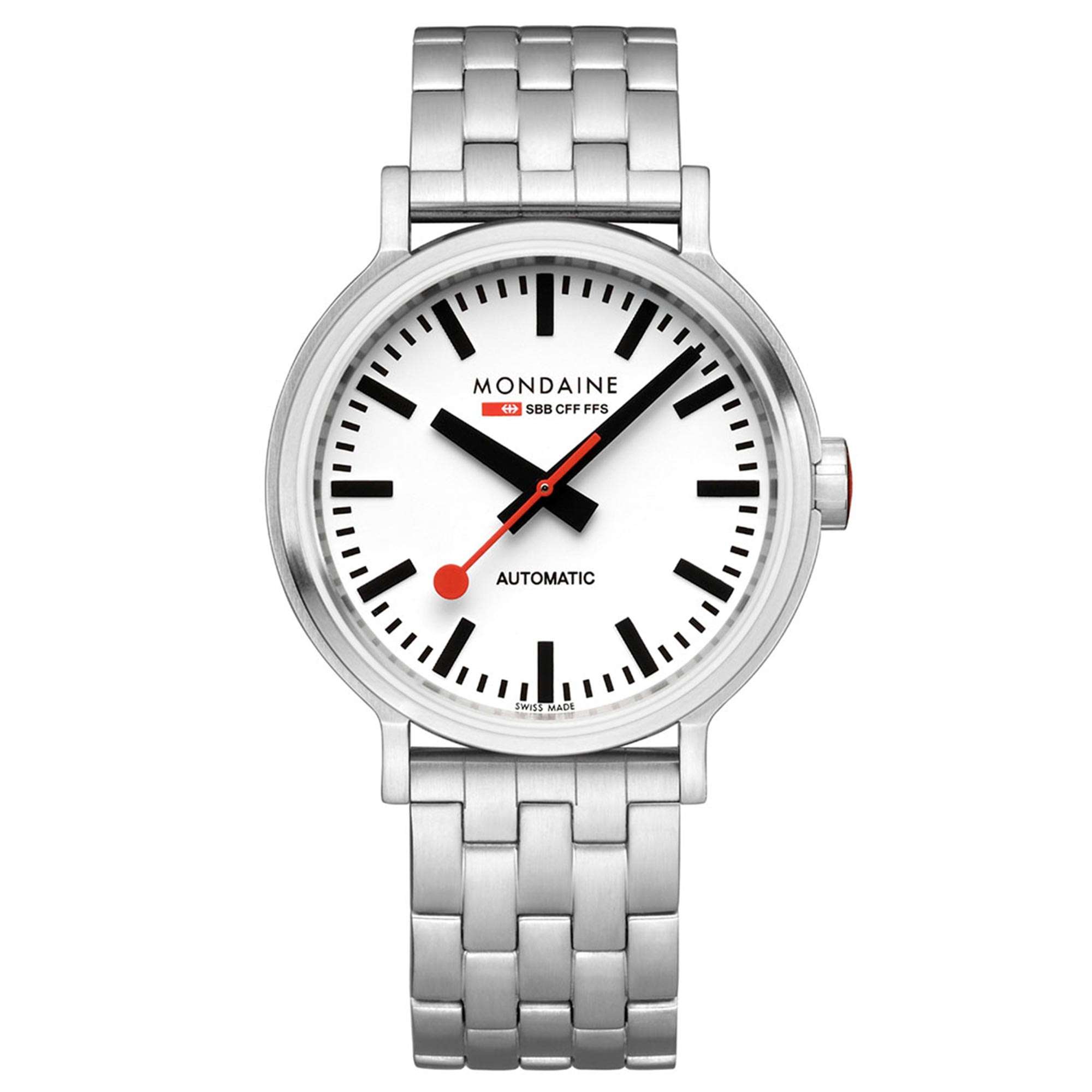 Mondaine Original Backlight Automatic White Dial Steel Strap Men's Watch MST.4161B.SJ