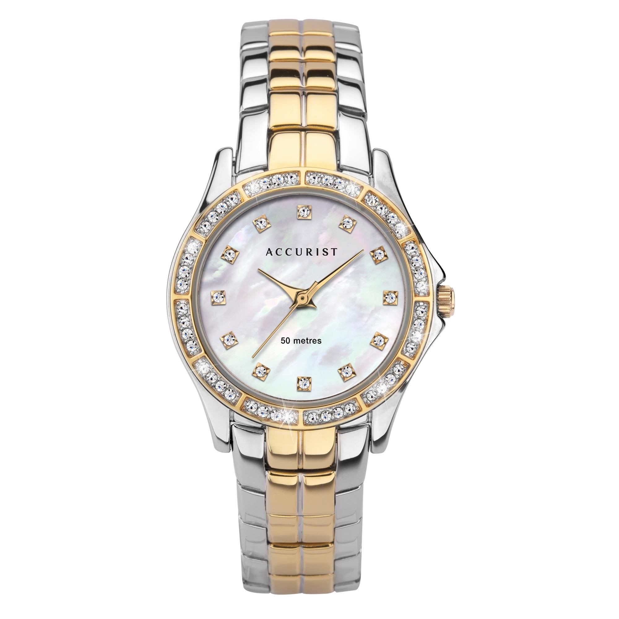Accurist Quartz Mother of Pearl Dial Gold/Silver Stainless Steel Bracelet Womens Watch 8334