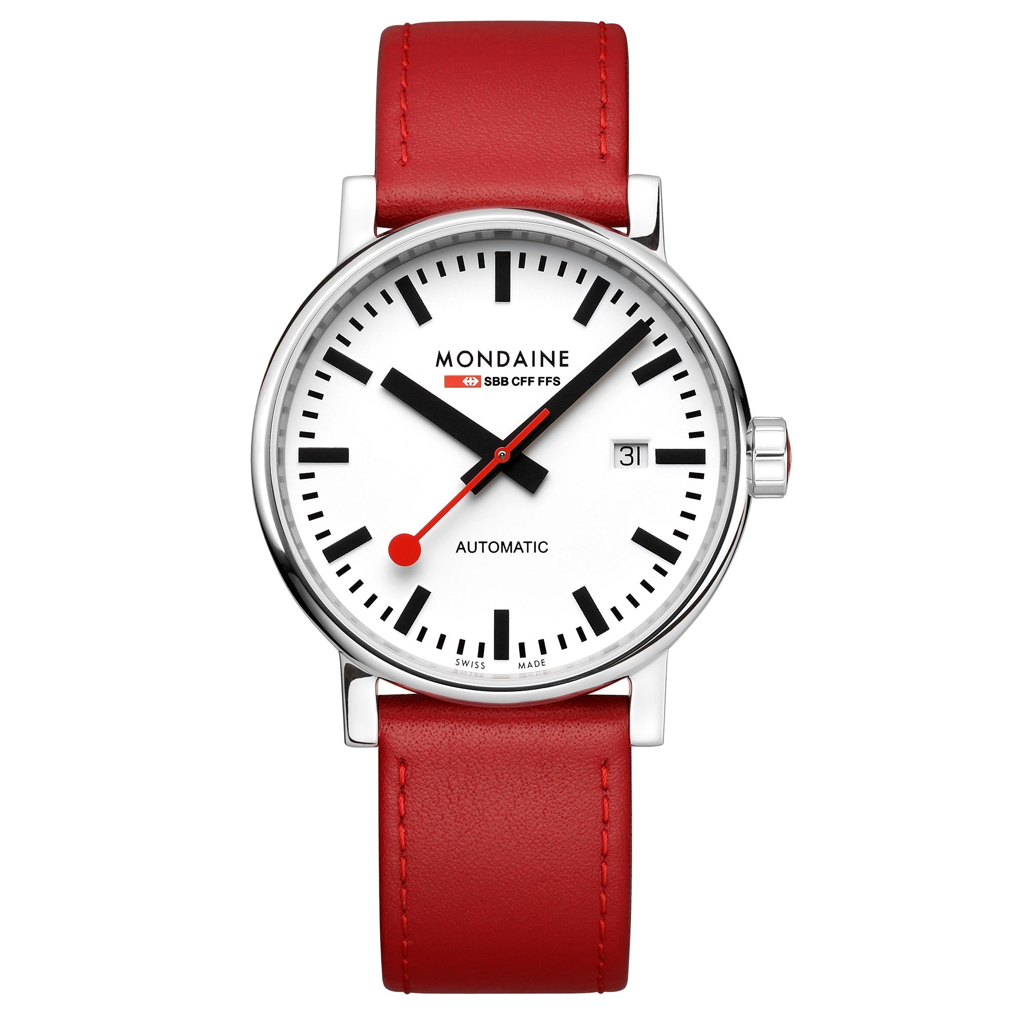 Mondaine Evo2 Automatic White Dial Red Leather Strap Men's Watch MSE.40610.LC