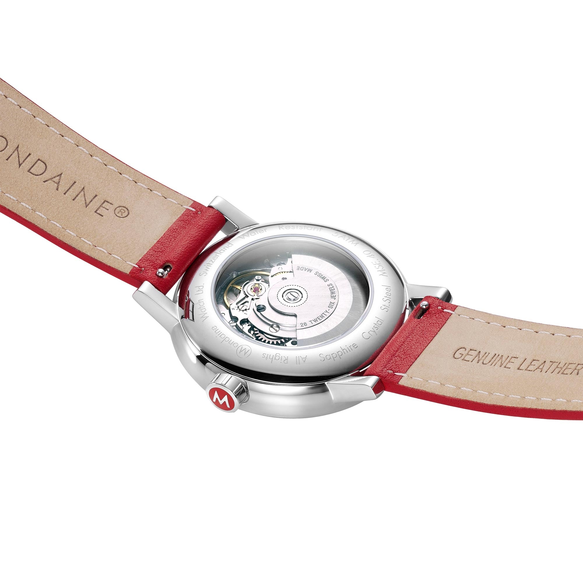 Mondaine Evo2 Automatic White Dial Red Leather Strap Men's Watch MSE.40610.LC