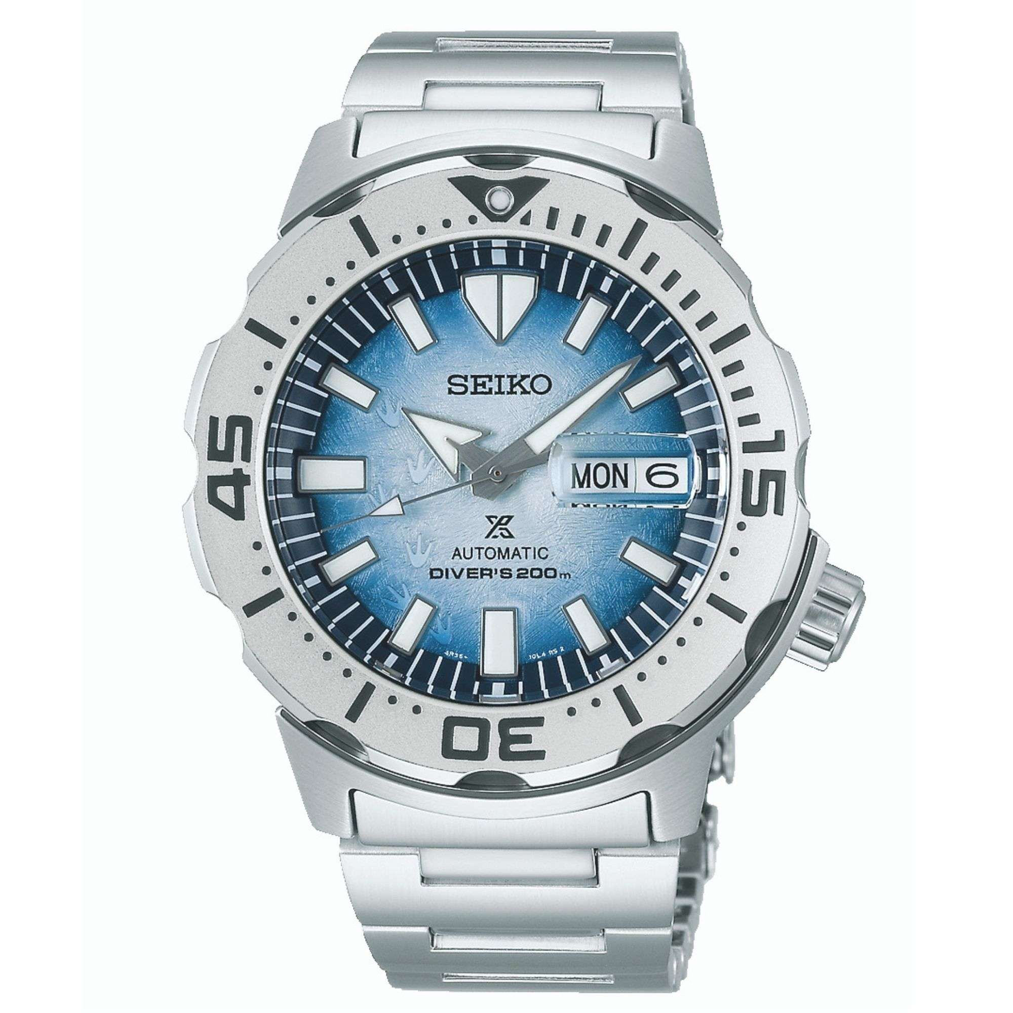 Seiko Prospex Antarctica Monster Save the Ocean Automatic Blue Dial Stainless Steel Bracelet Men's Watch SRPG57K1