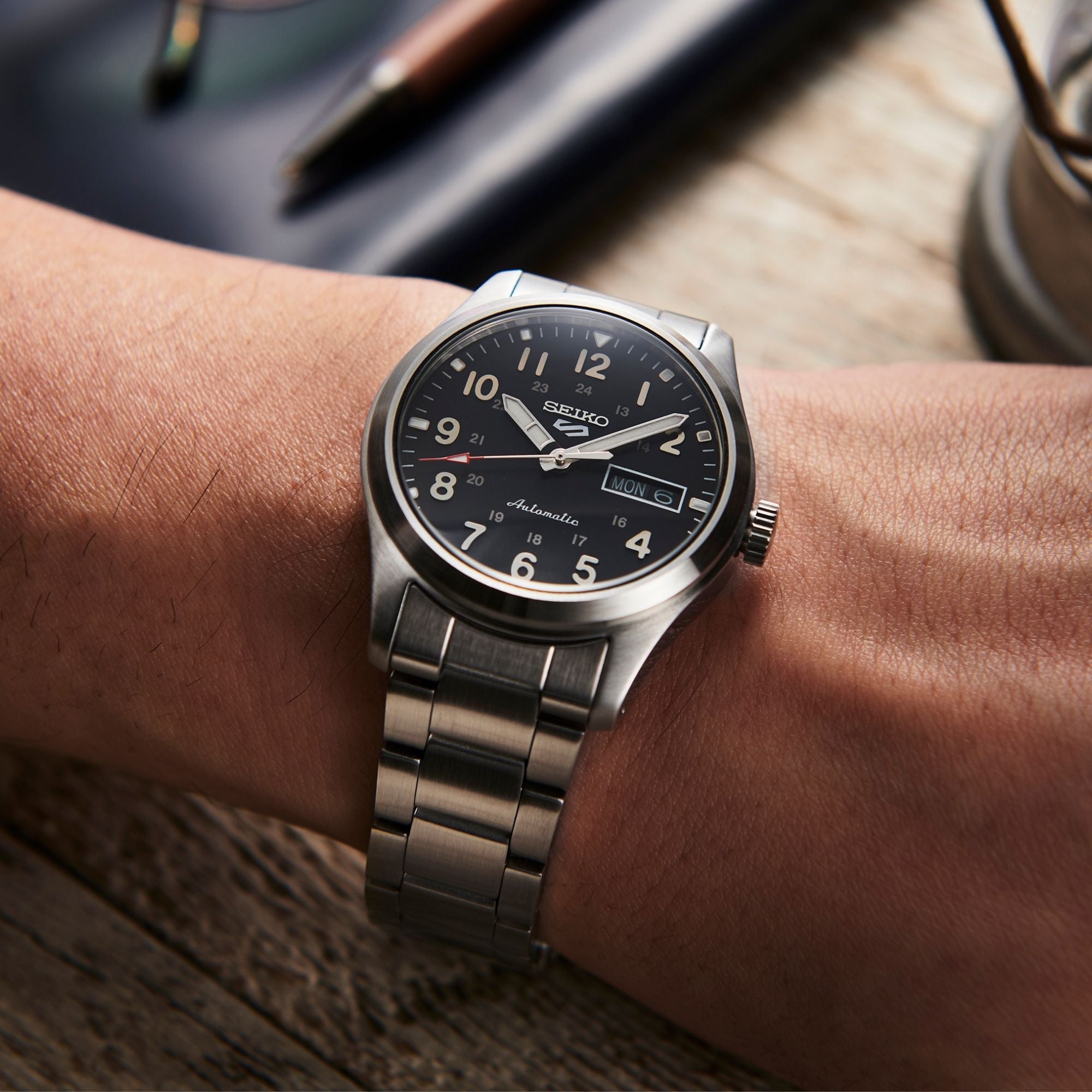 Seiko 5 Sports Military Field Collection Automatic Black Dial Stainless Steel Bracelet Men's Watch SRPG27K1