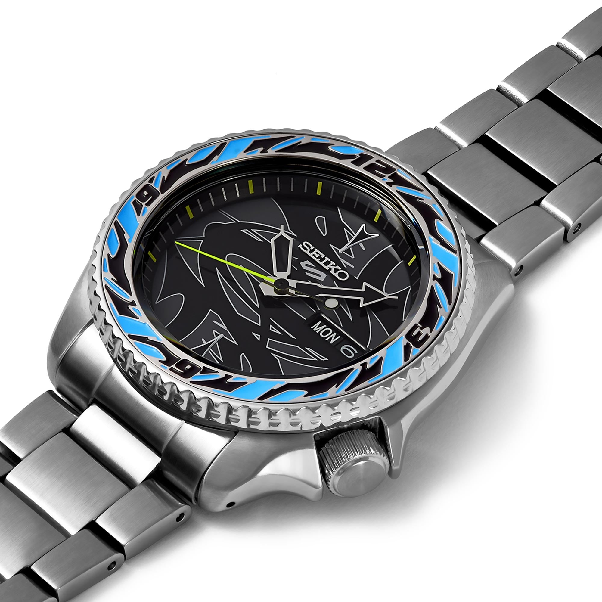 Seiko 5 Sports GucciMaze Limited Edition Automatic Black Dial Silver Stainless Steel Bracelet Men's Watch SRPG65K1
