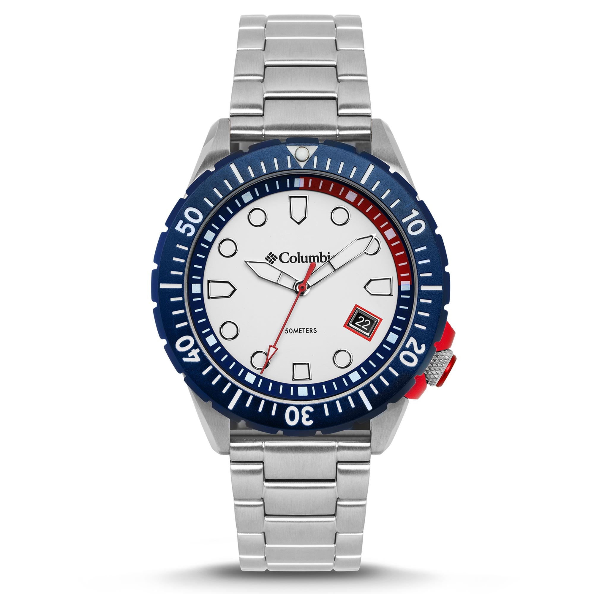 Columbia Pacific Outlander Diving Quartz White Dial Stainless Steel Bracelet Men's Watch CSC04-008
