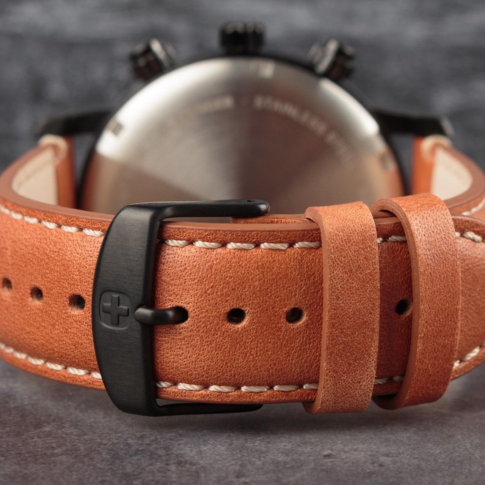 Wenger Urban Classic Chronograph Quartz Black Dial Brown Leather Strap Men's Watch 01.1743.115