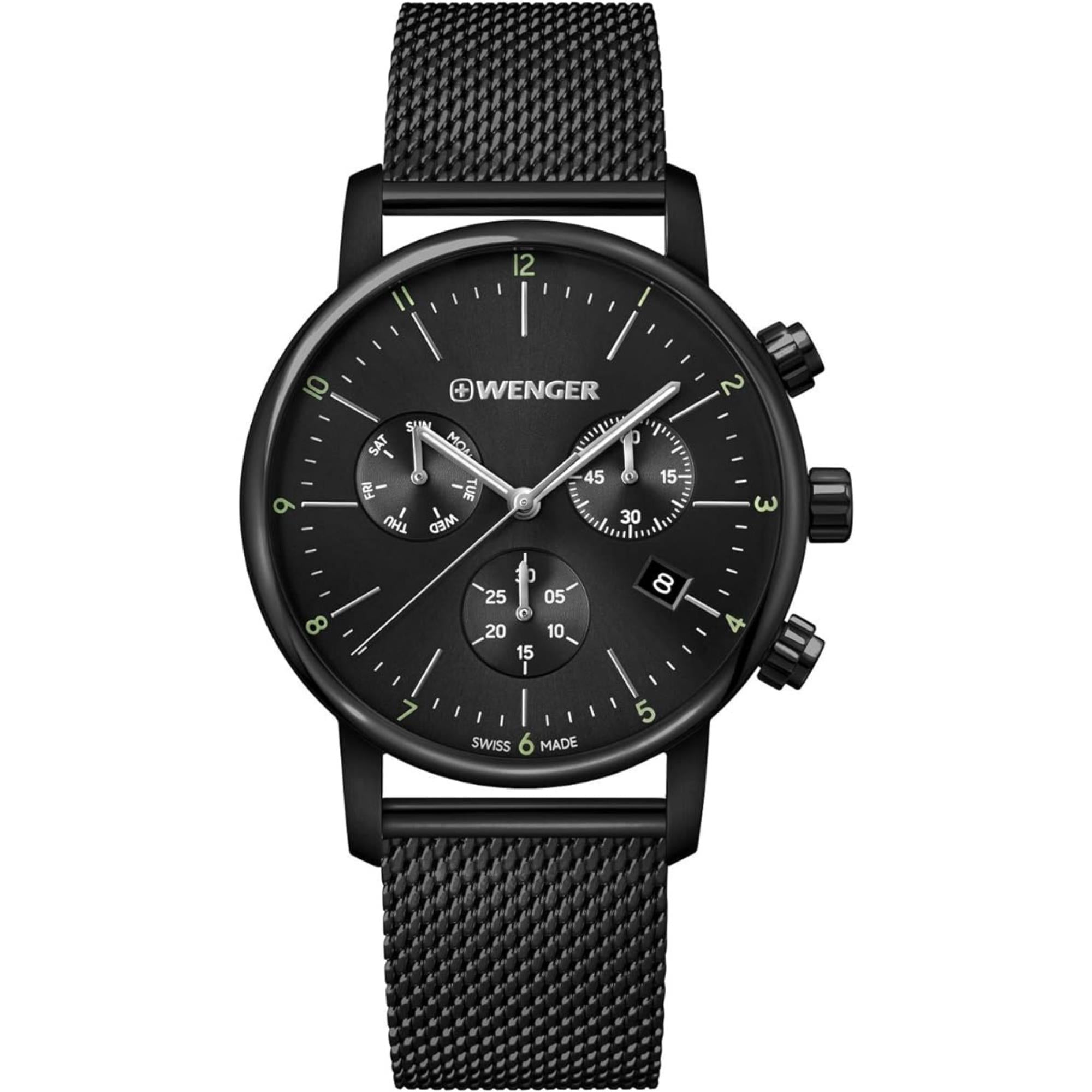 Wenger Urban Classic Chronograph Quartz Black Dial Black Steel Mesh Bracelet Men's Watch 01.1743.116