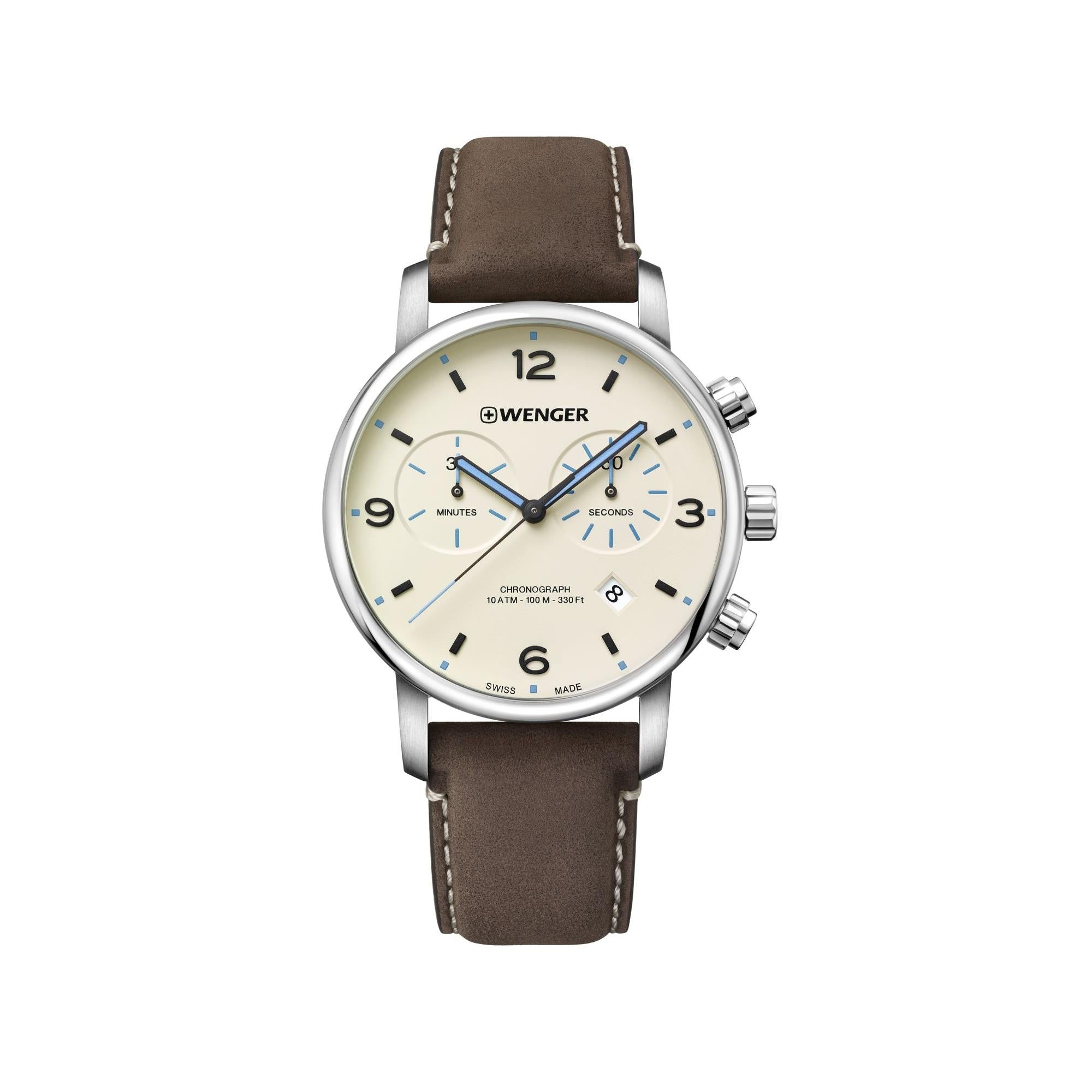 Wenger Metropolitan Chronograph Cream Dial Brown Leather Strap Men's Watch 01.1743.111