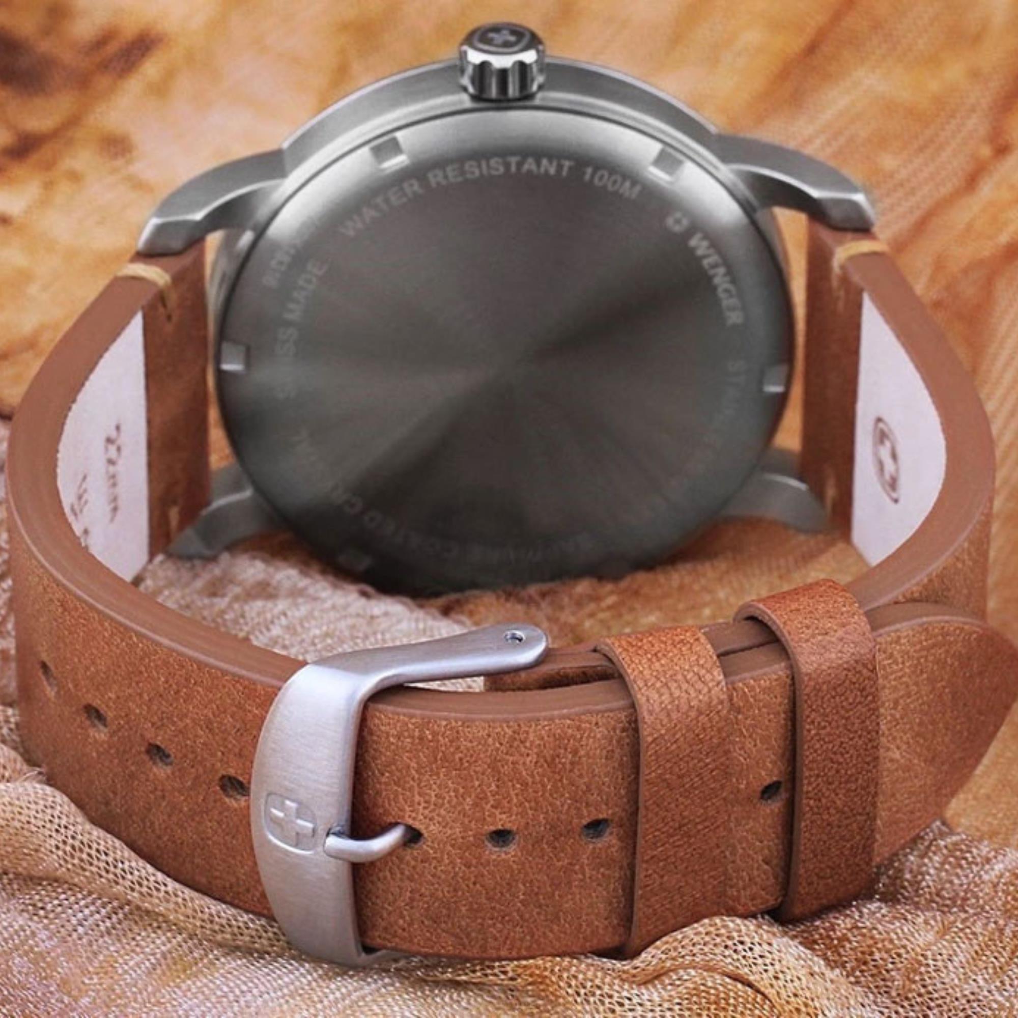 Wenger Attitude Quartz Cream Dial Brown Leather Strap Men's Watch 01.1541.117