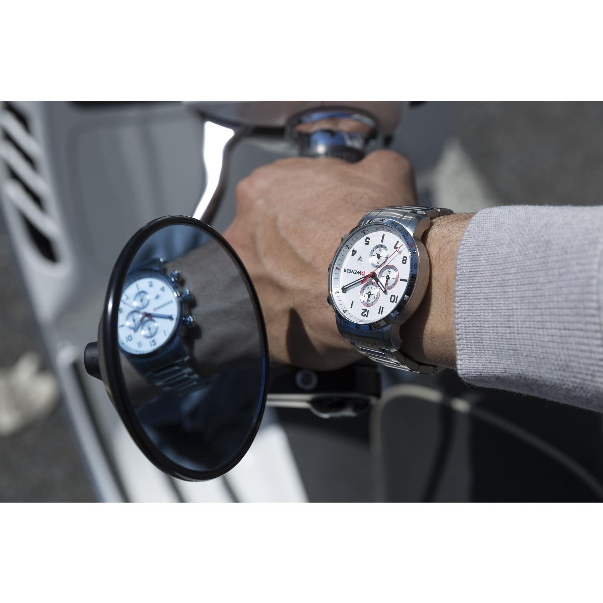 Wenger Attitude Quartz Silver Dial Steel Bracelet Chronograph Men's Watch 01.1543.110