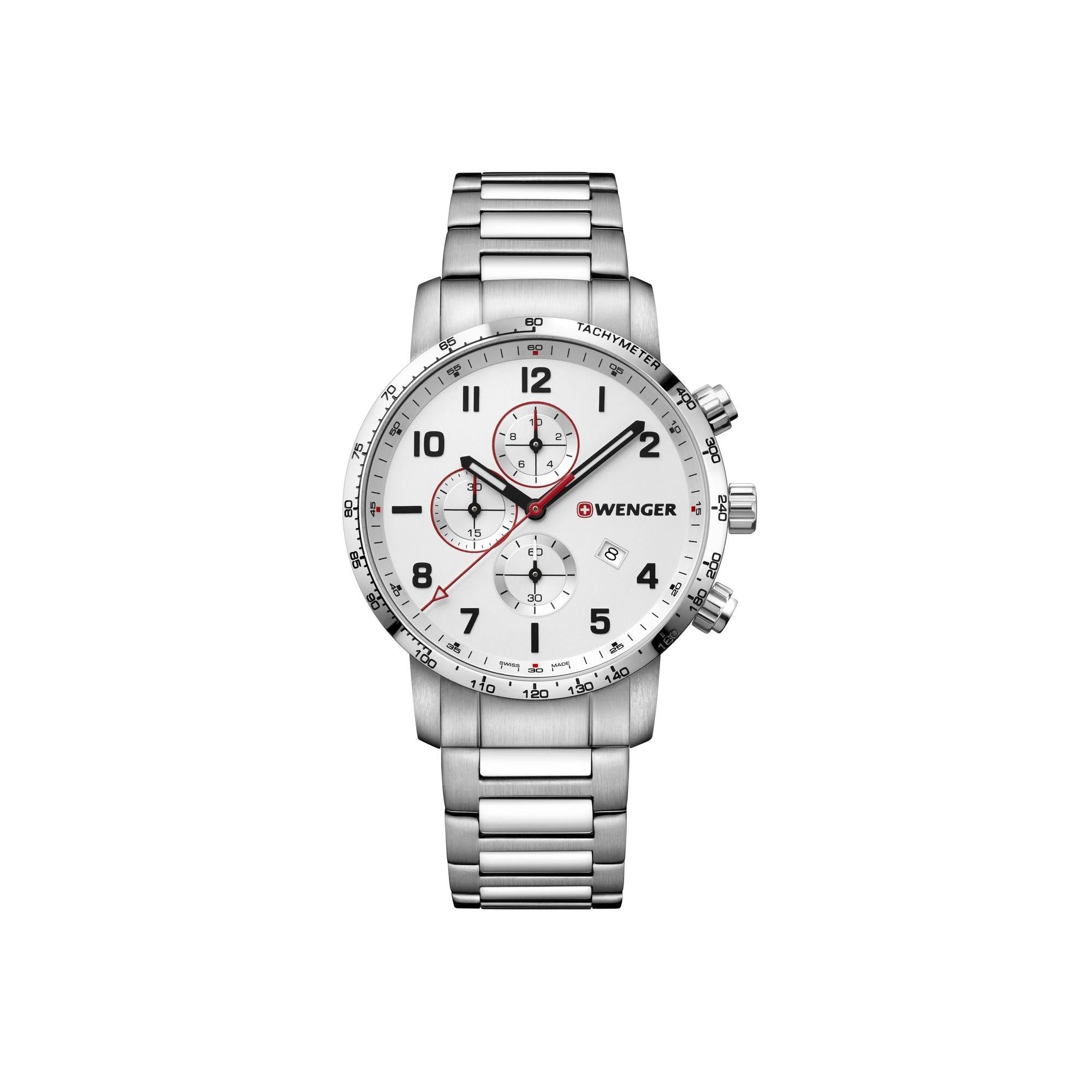 Wenger Attitude Quartz Silver Dial Steel Bracelet Chronograph Men's Watch 01.1543.110