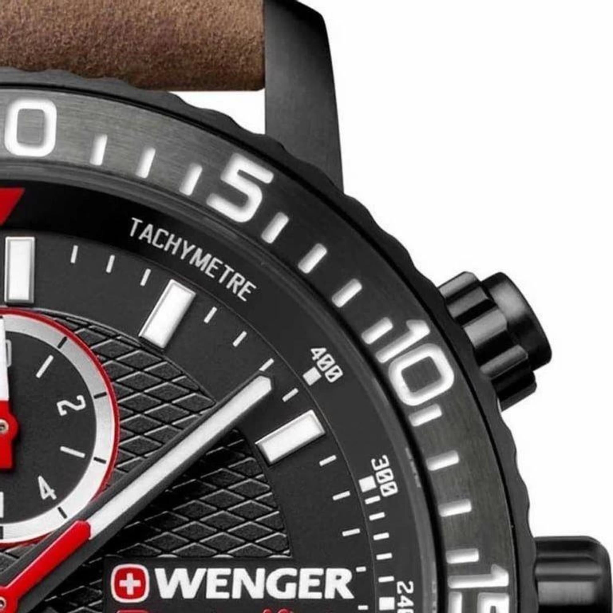 Wenger Roadster Black Night Quartz Black Dial Leather Strap Men's Watch 01.1843.107