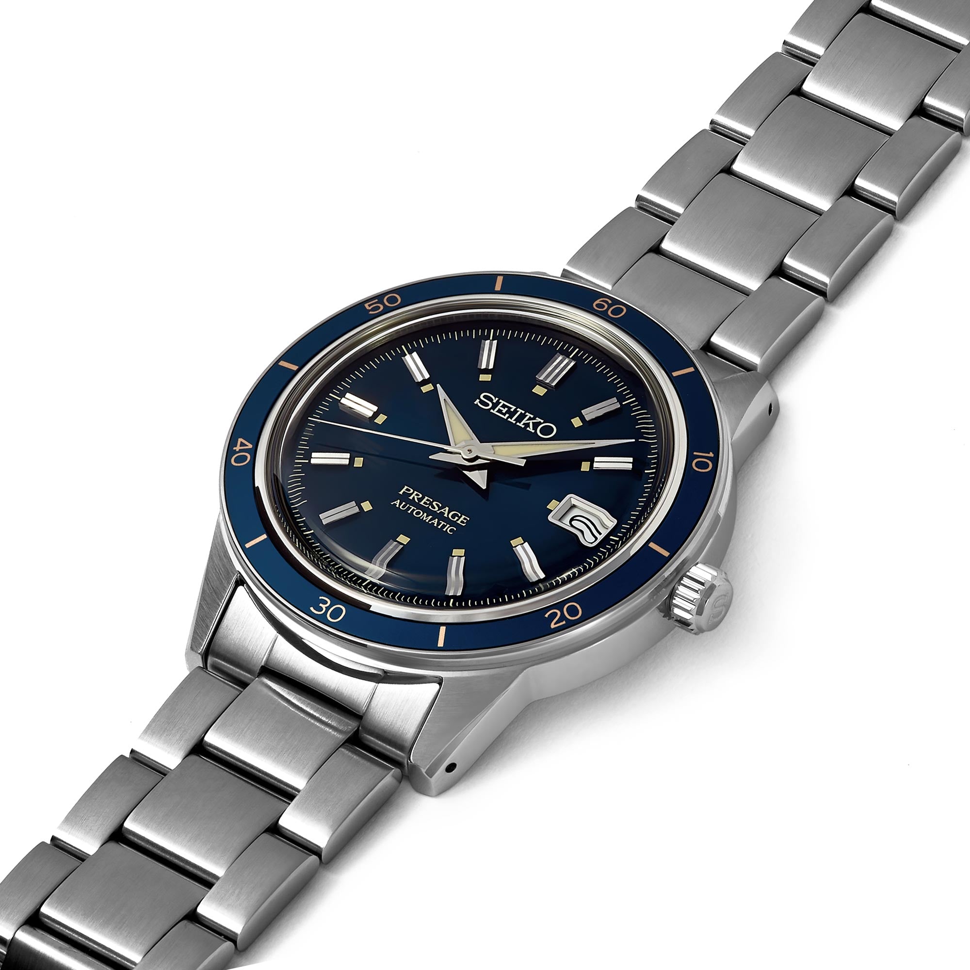 Seiko Presage Style 60s Automatic Blue Dial Stainless Steel Bracelet Men's Watch SRPG05J1