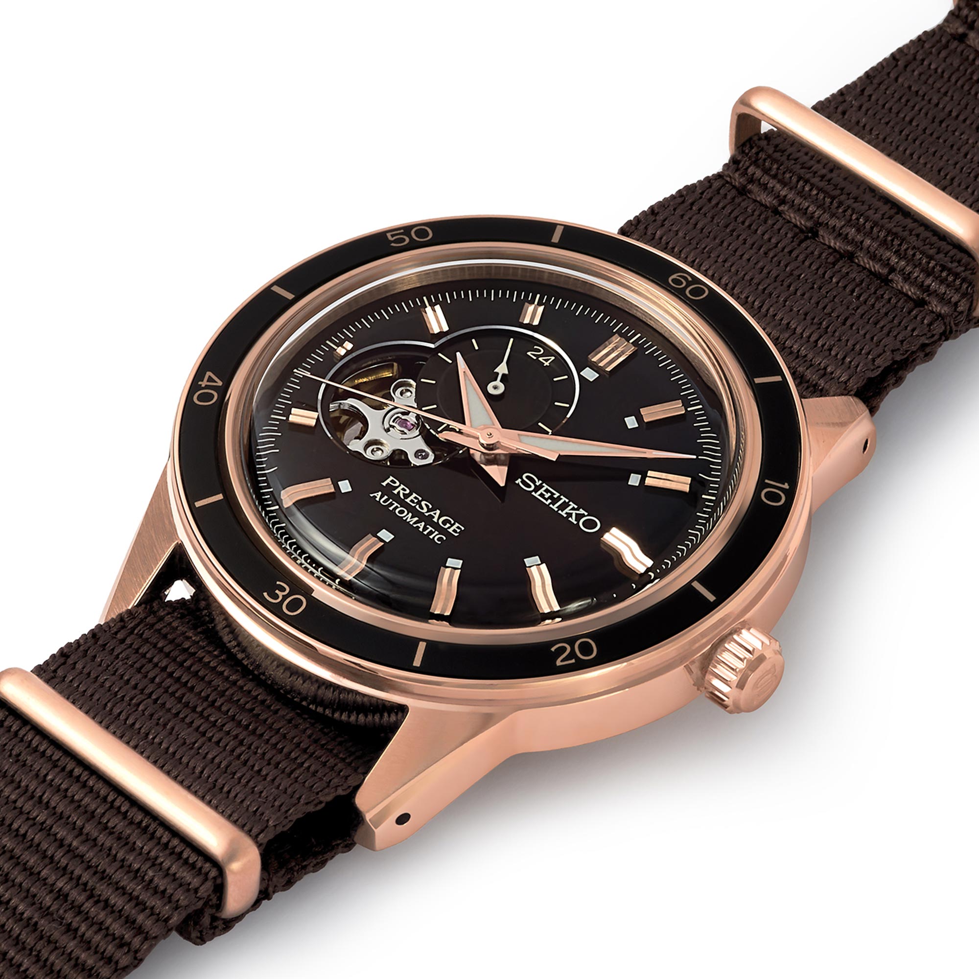 Seiko Presage Style 60's Automatic Black Open Heart Dial Brown NATO Strap Men's Watch SSA426J1