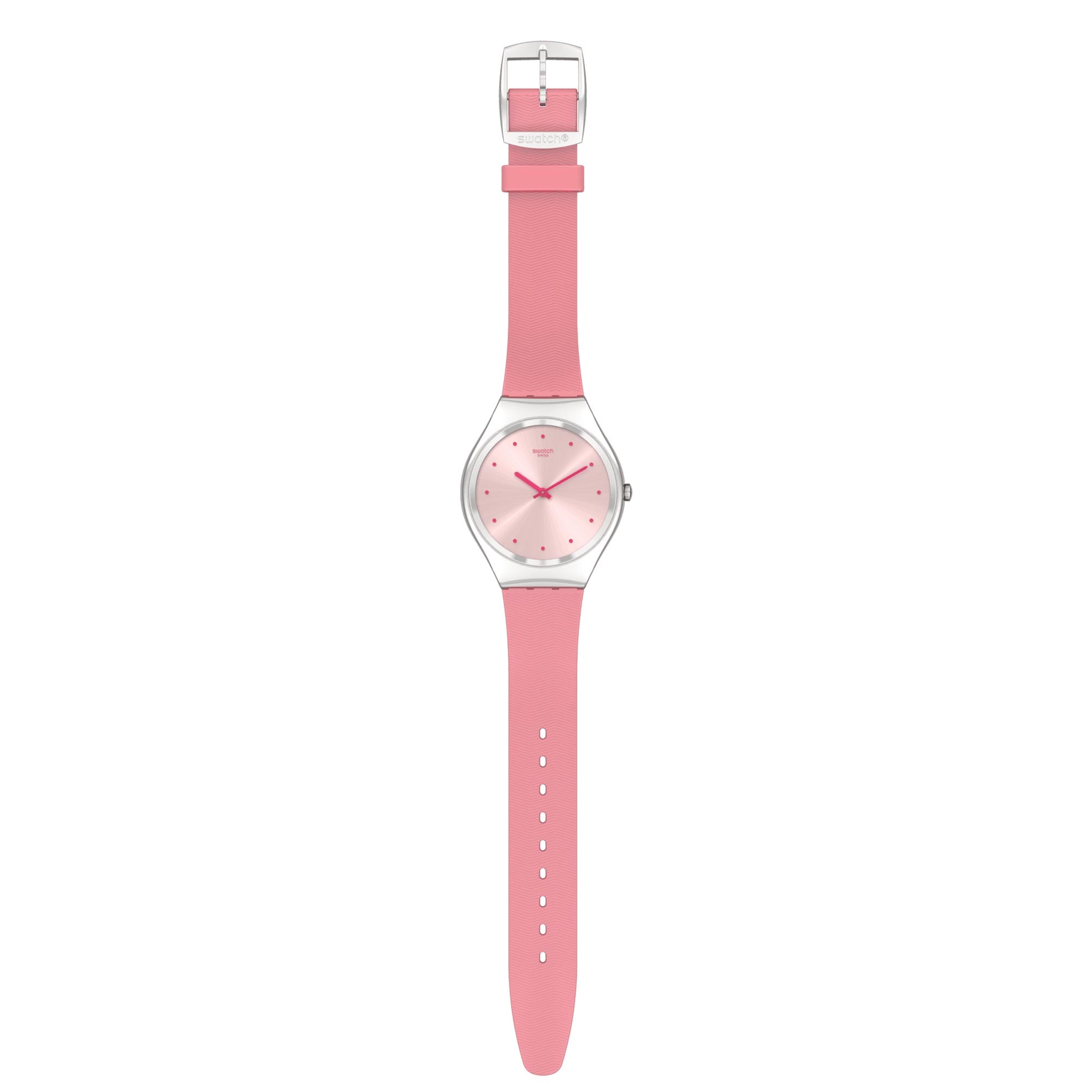 Swatch Skin Irony Rose Moire Quartz Pink Dial Pink Silicone Strap Ladies Watch SYXS135
