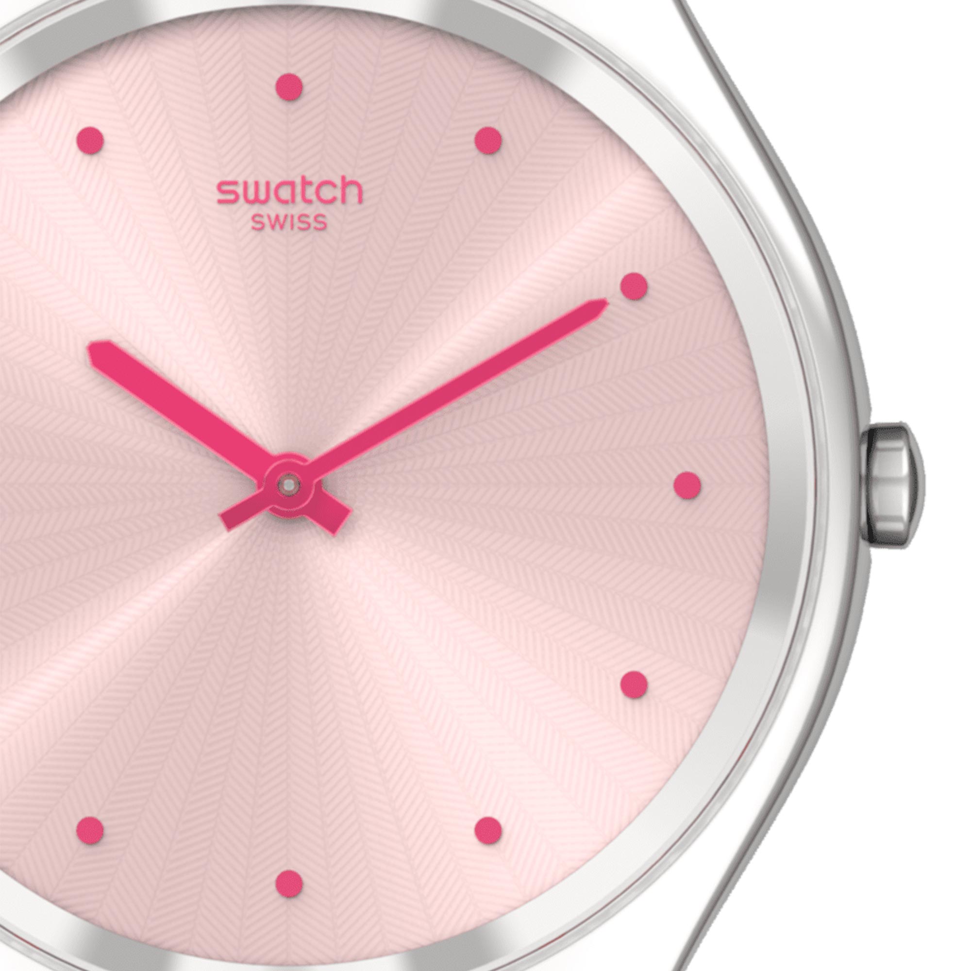 Swatch Skin Irony Rose Moire Quartz Pink Dial Pink Silicone Strap Ladies Watch SYXS135