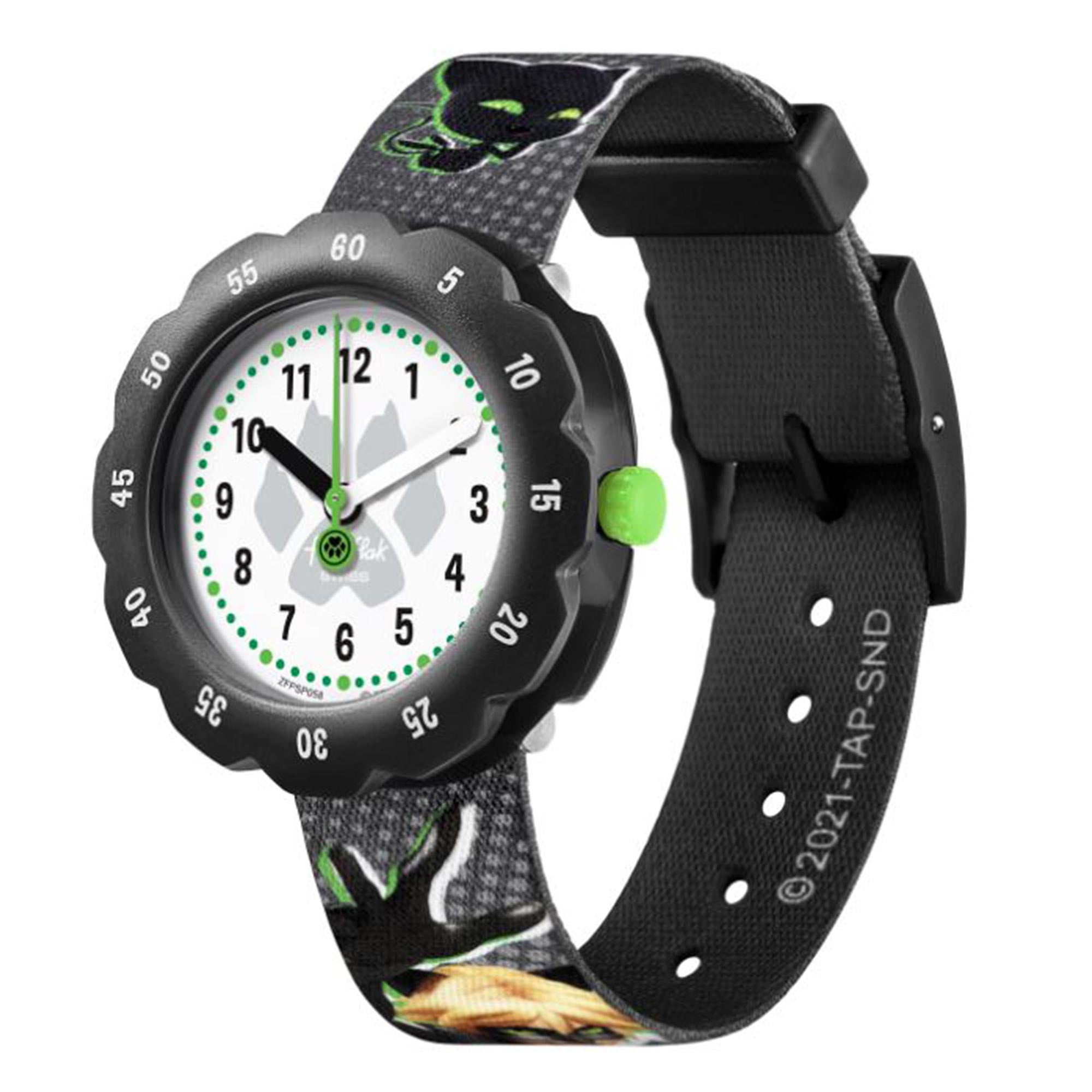 Flik-Flak Cat Noir Quartz White Dial Black Plastic Strap Childrens Watch FPSP058