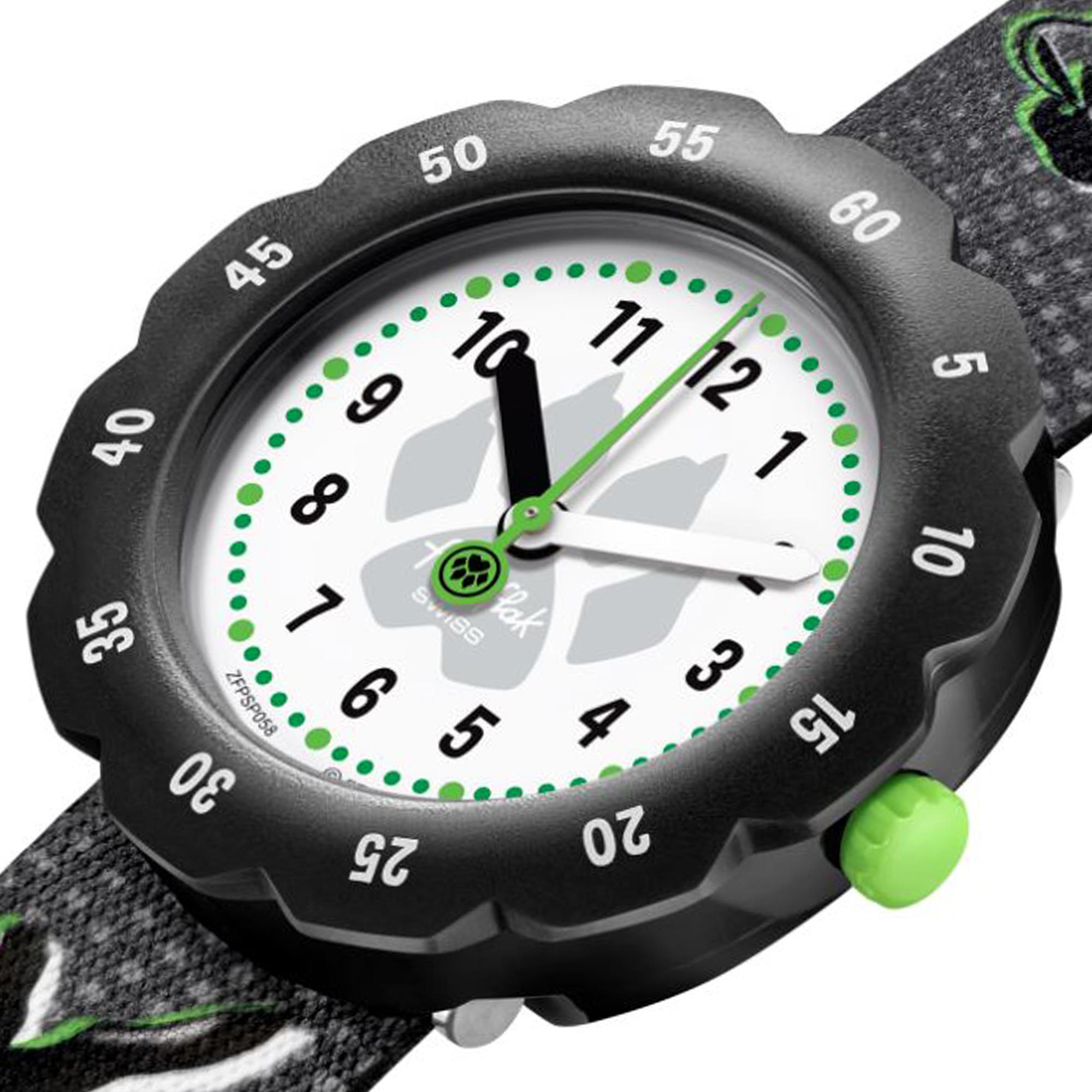 Flik-Flak Cat Noir Quartz White Dial Black Plastic Strap Childrens Watch FPSP058