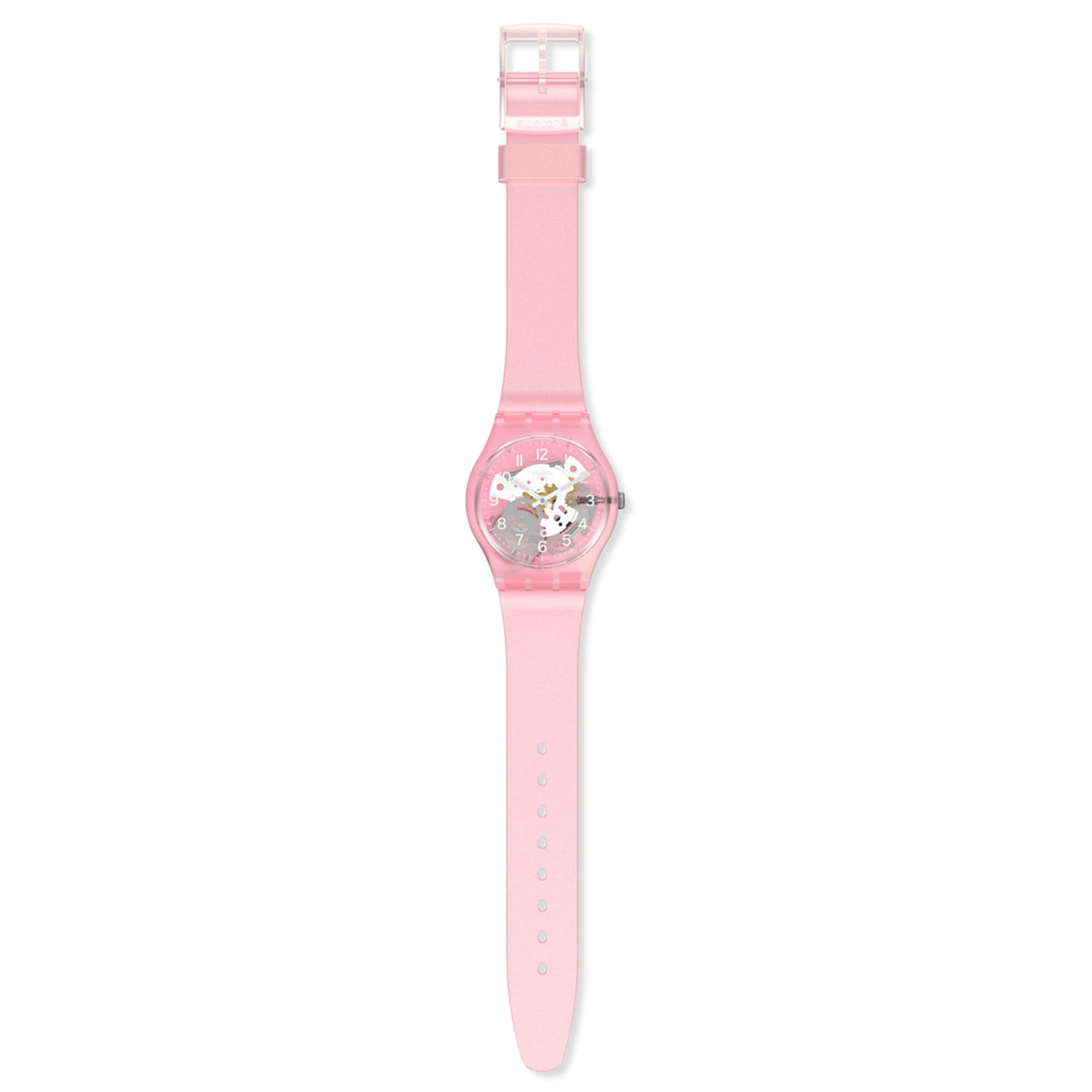 Swatch 'Skydawn' Quartz Pink Dial Pink Silicone Strap Unisex Watch GP173