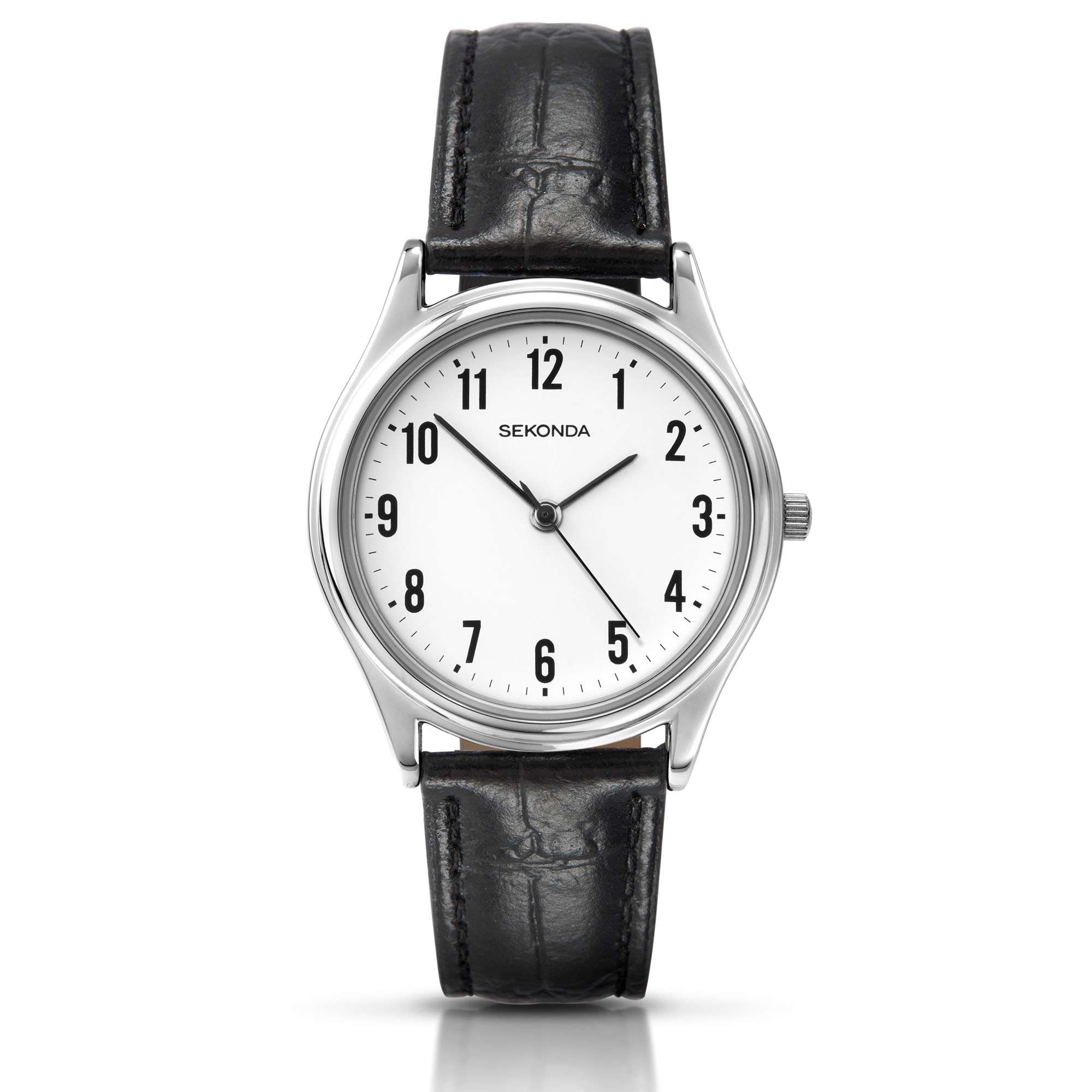 Sekonda Classic Quartz White Dial Black Leather Strap Men’s Watch 3621