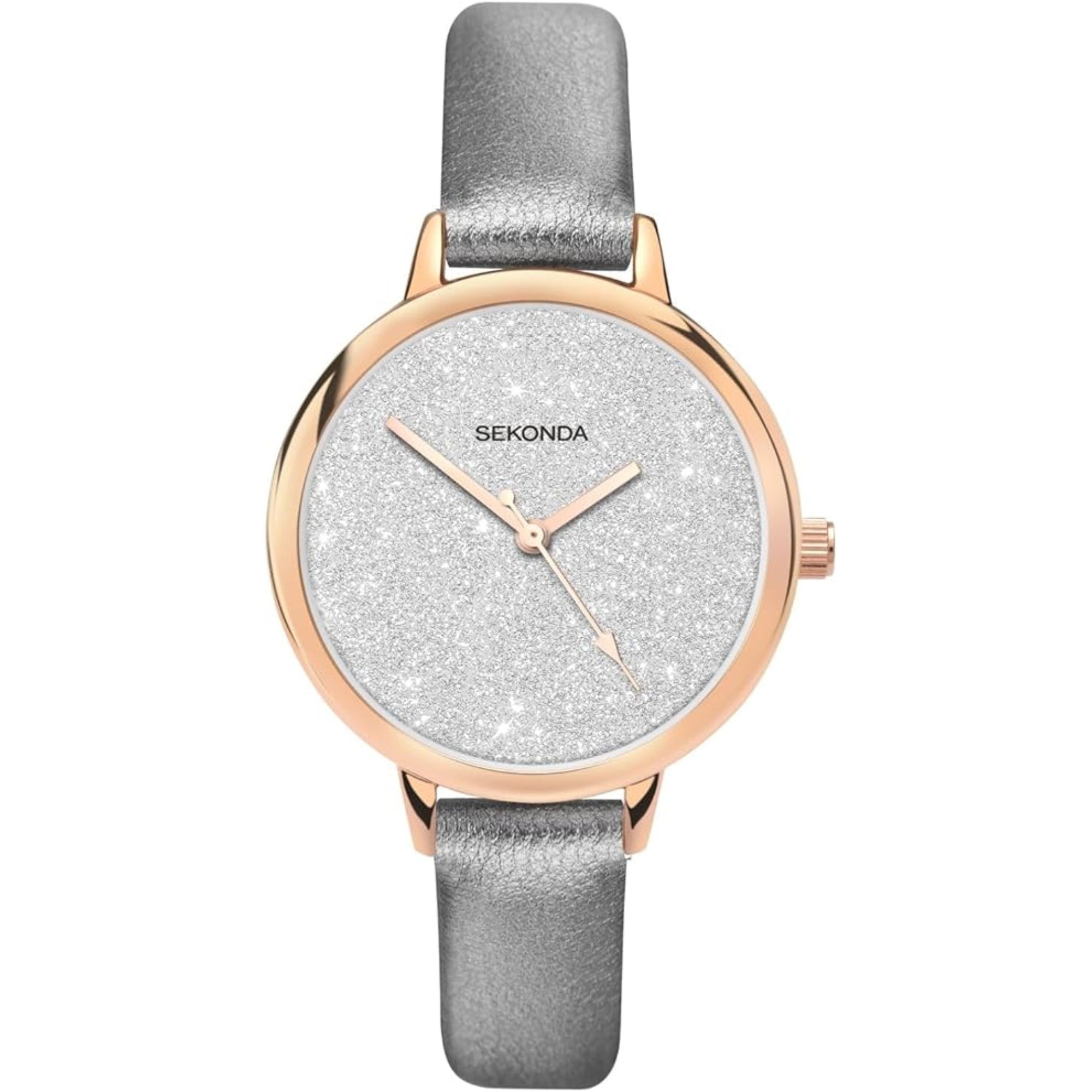 Sekonda Fashion Quartz Silver Dial Silver Leather Strap Ladies Watch 40024