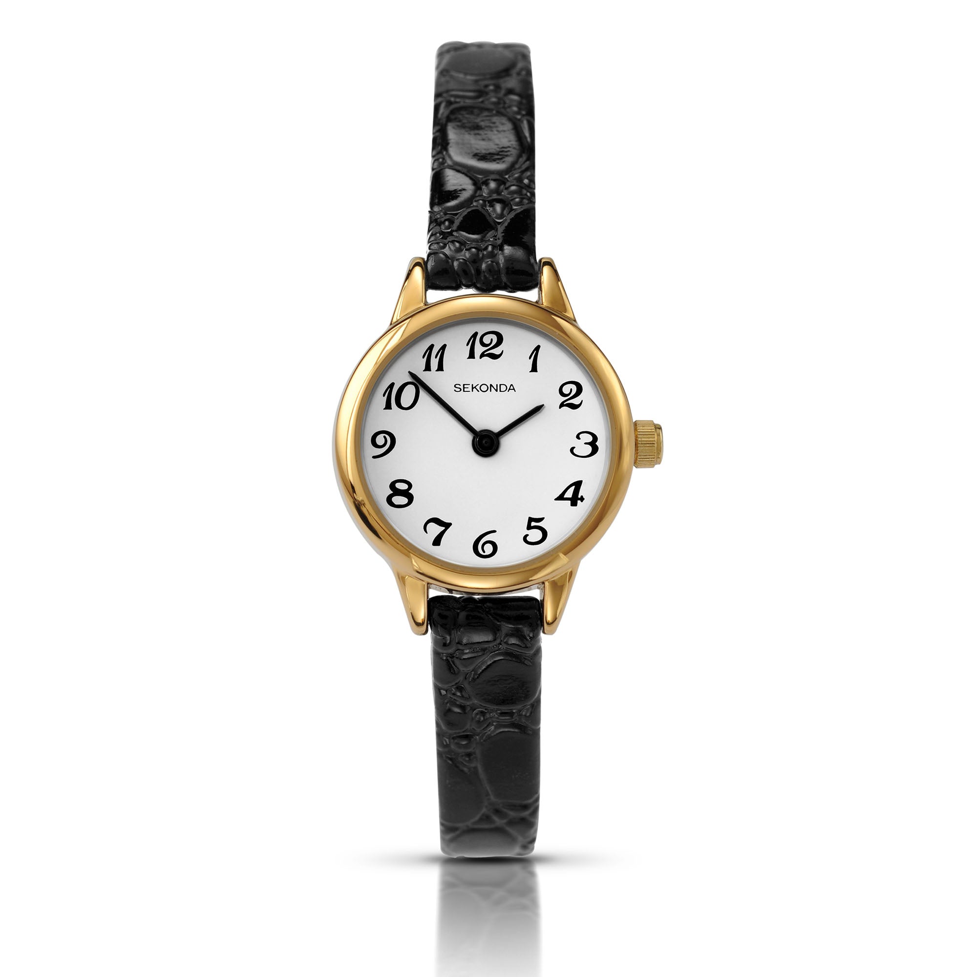 Sekonda Classic Quartz White Dial Black Leather Strap Ladies Watch 4473
