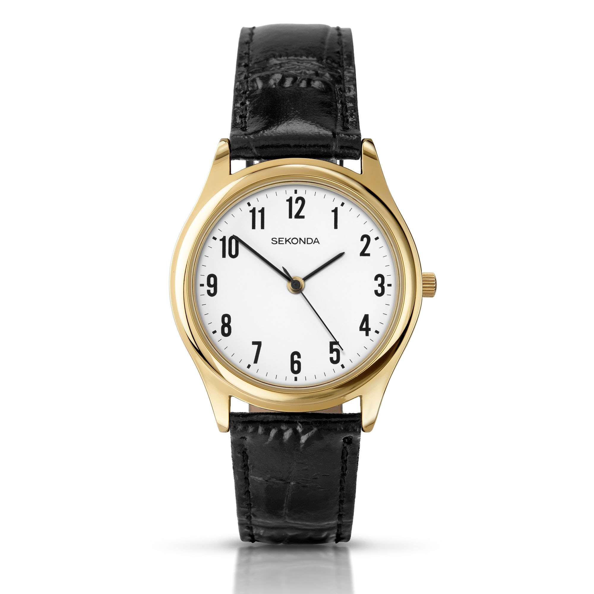 Sekonda Classic Quartz White Dial Black Leather Strap Men's Watch 3623