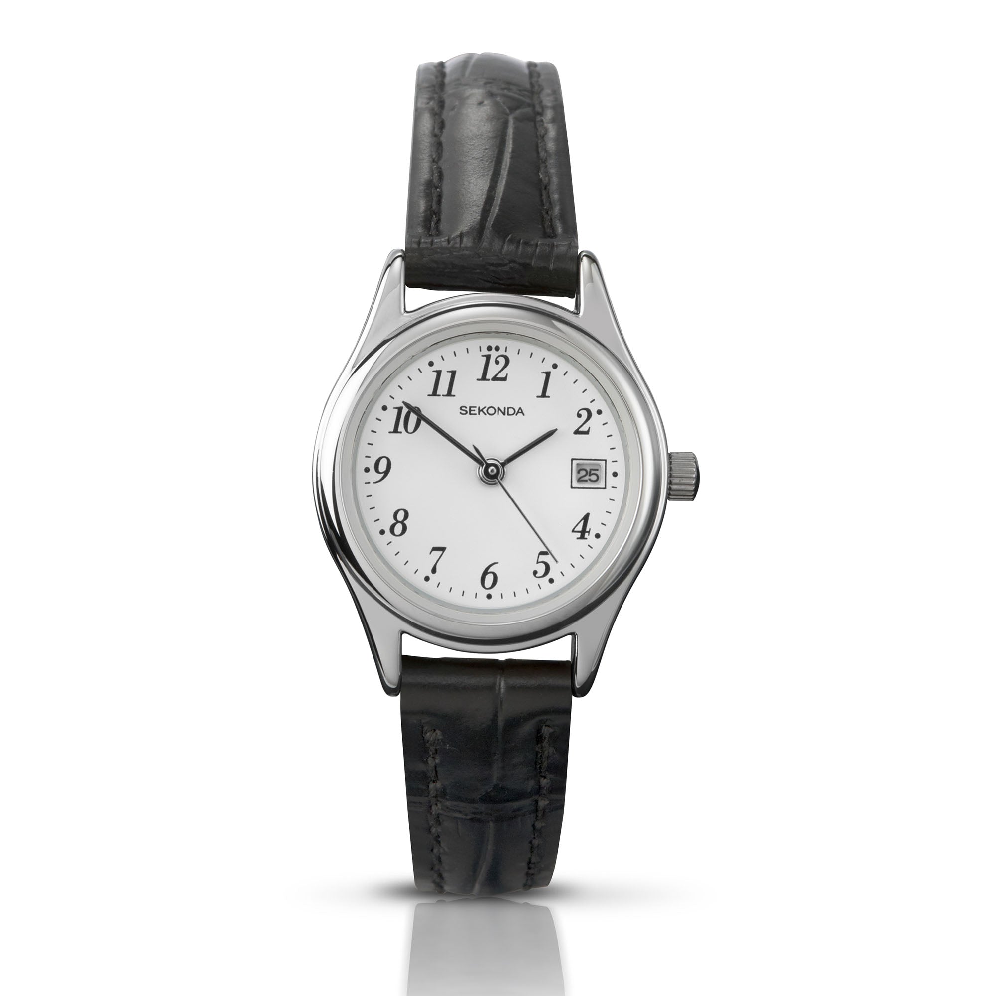 Sekonda Quartz White Dial Black Leather Strap Ladies Watch 4081
