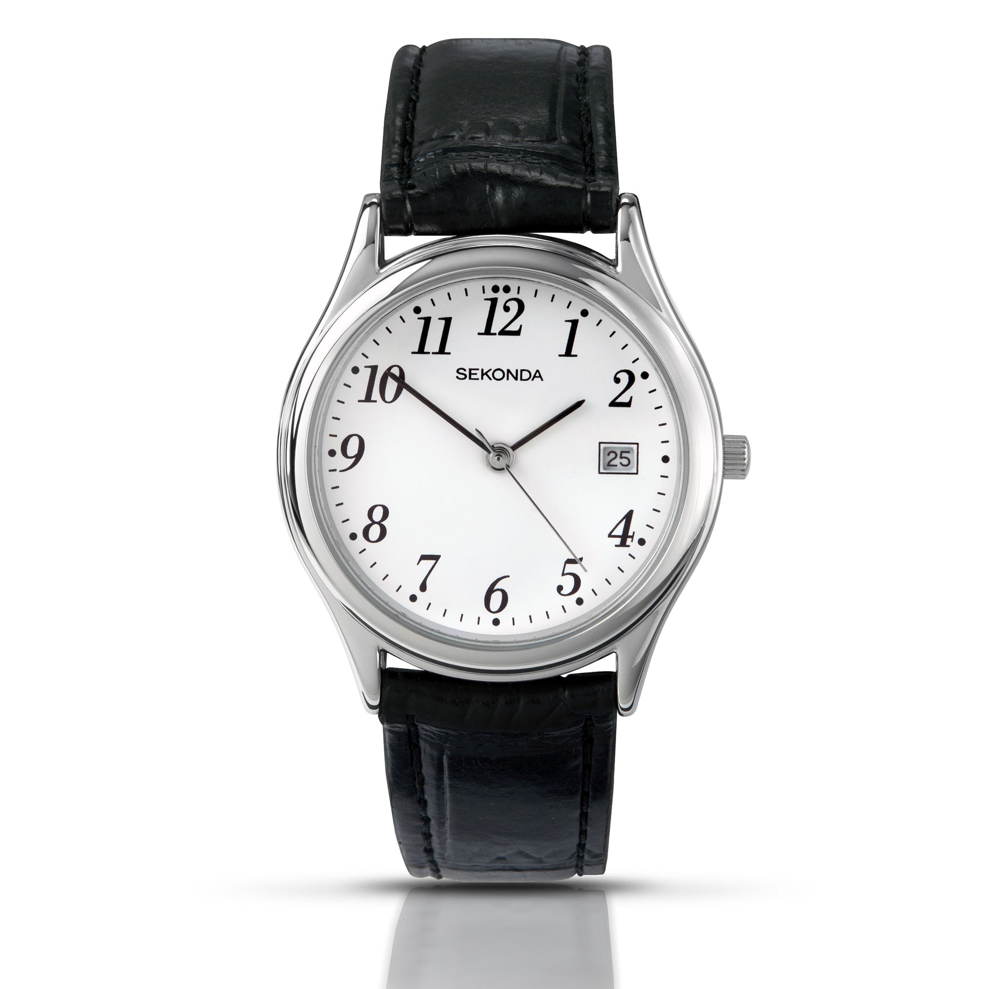 Sekonda Classic Quartz White Dial Black Leather Strap Men's Watch 3473