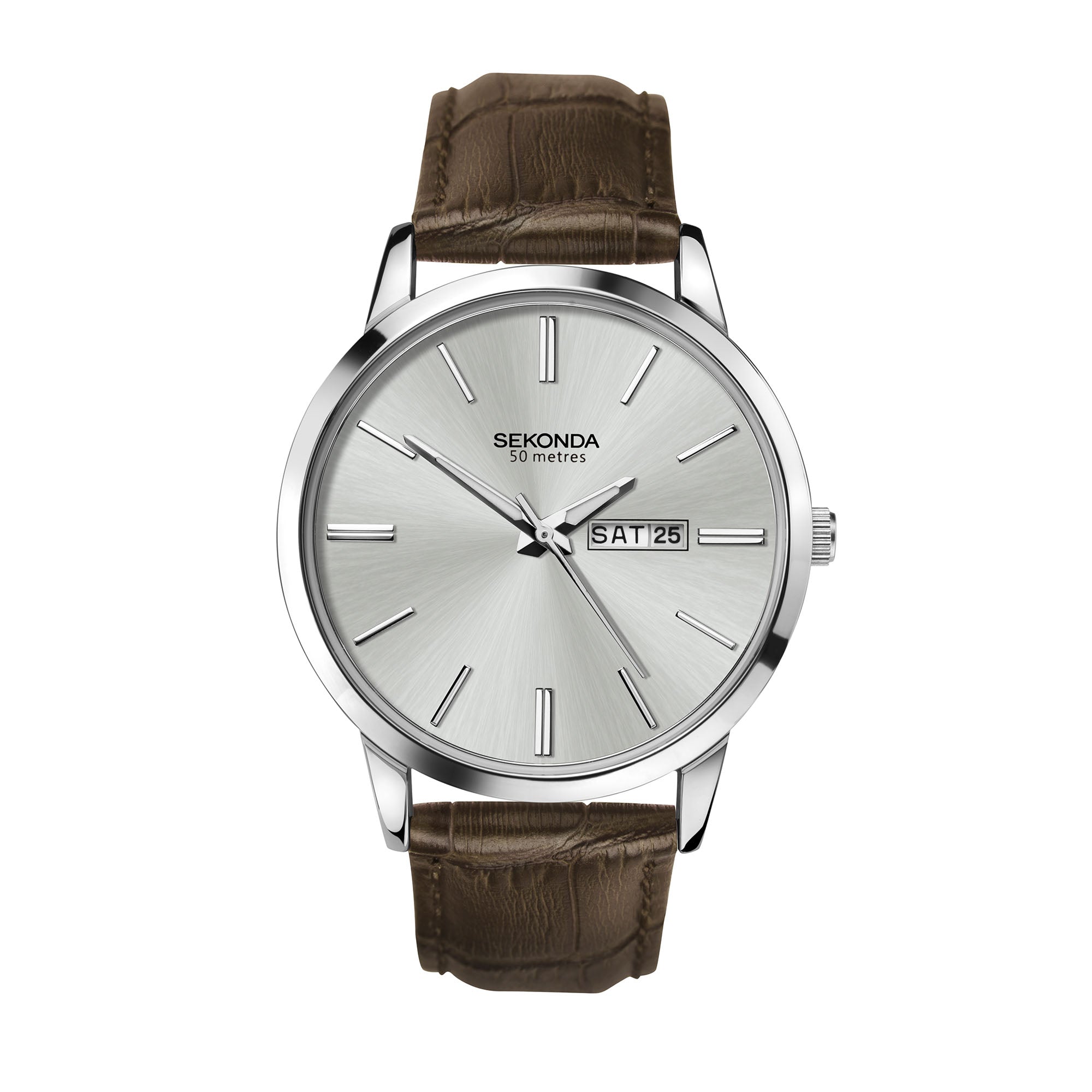 Sekonda Classic Quartz Silver Dial Brown Leather Strap Men’s Watch 1661